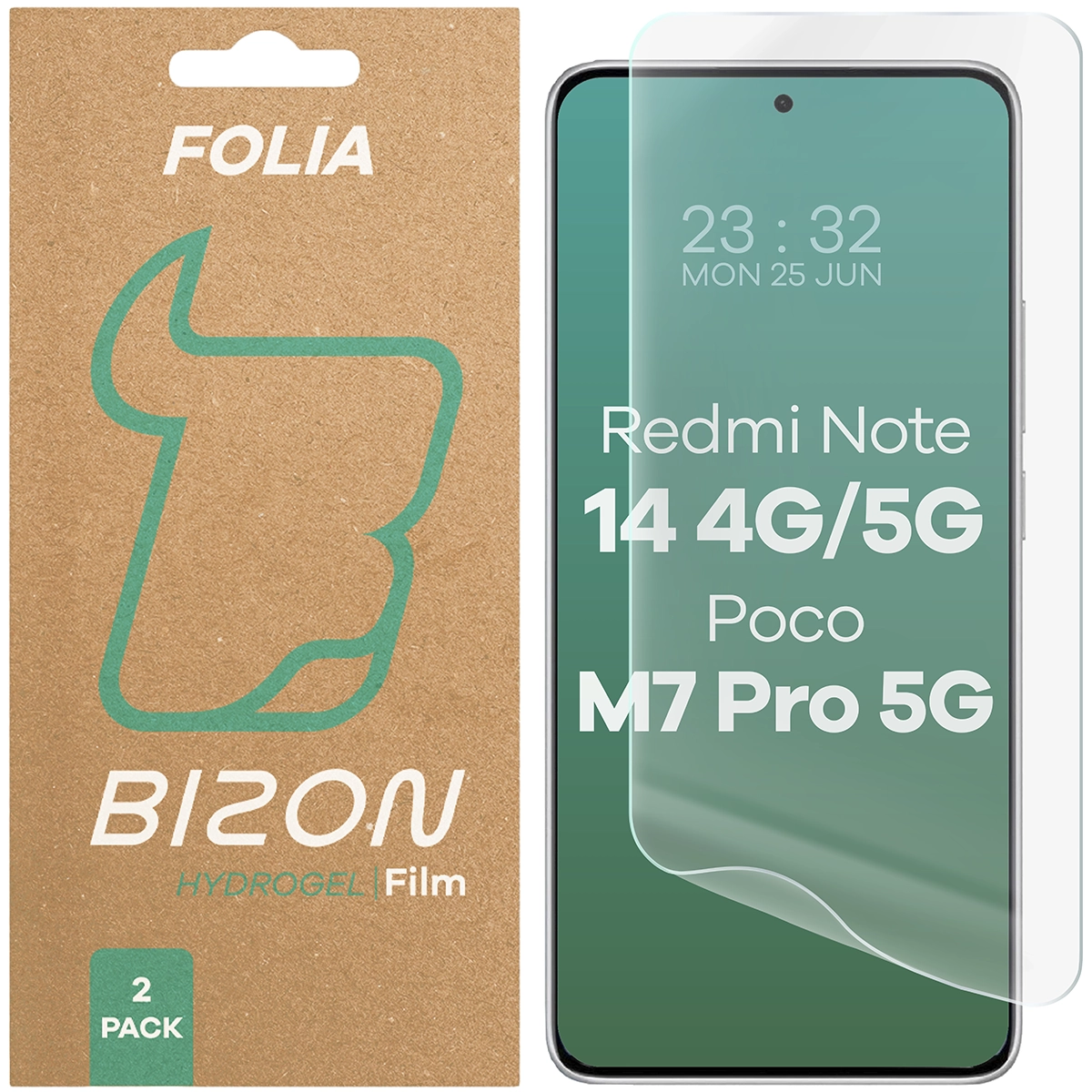 Folia hydrożelowa na ekran Bizon Glass Hydrogel Front do Xiaomi Redmi Note 14 4G/5G, 2 sztuki