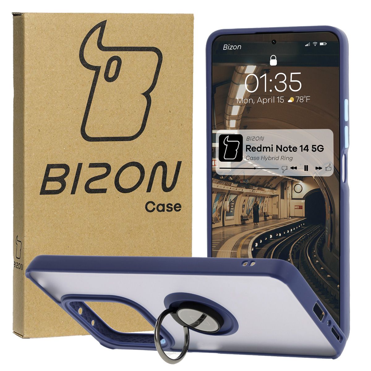 Etui mit Fingerhalter Bizon Case Hybrid Ring für Xiaomi Redmi Note 14 5G
