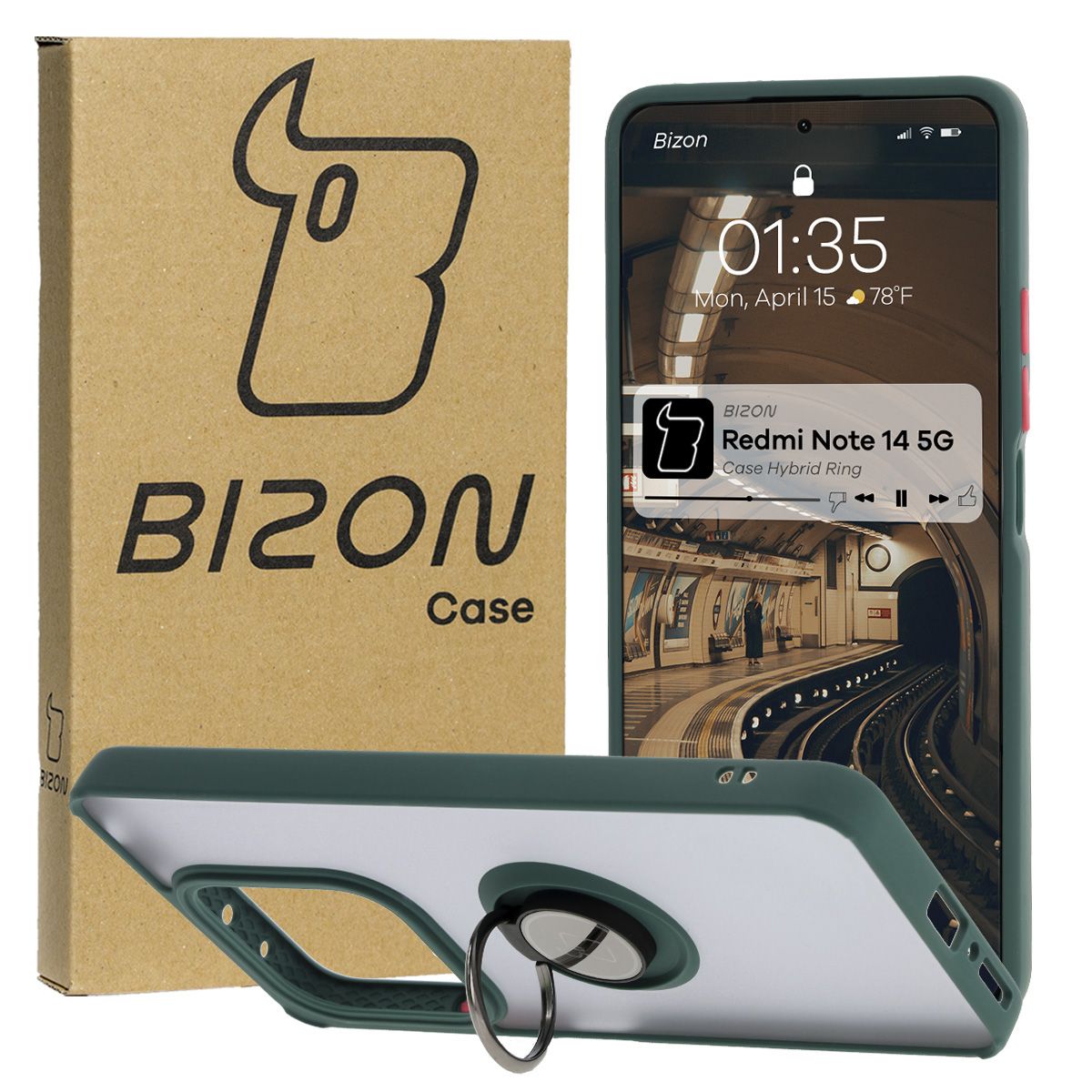 Carcasa cu suport pentru deget Bizon Case Hybrd Ring pentru Xiaomi Redmi Note 14 5G