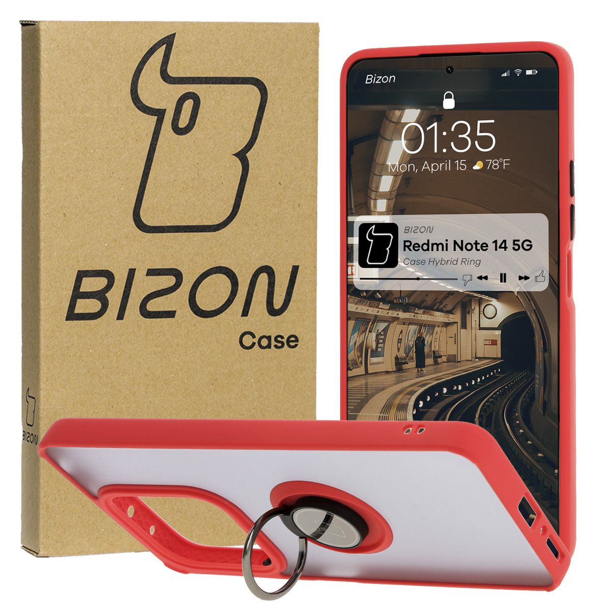 Etui z uchwytem na palec Bizon Case Hybrd Ring do Xiaomi Redmi Note 14 5G