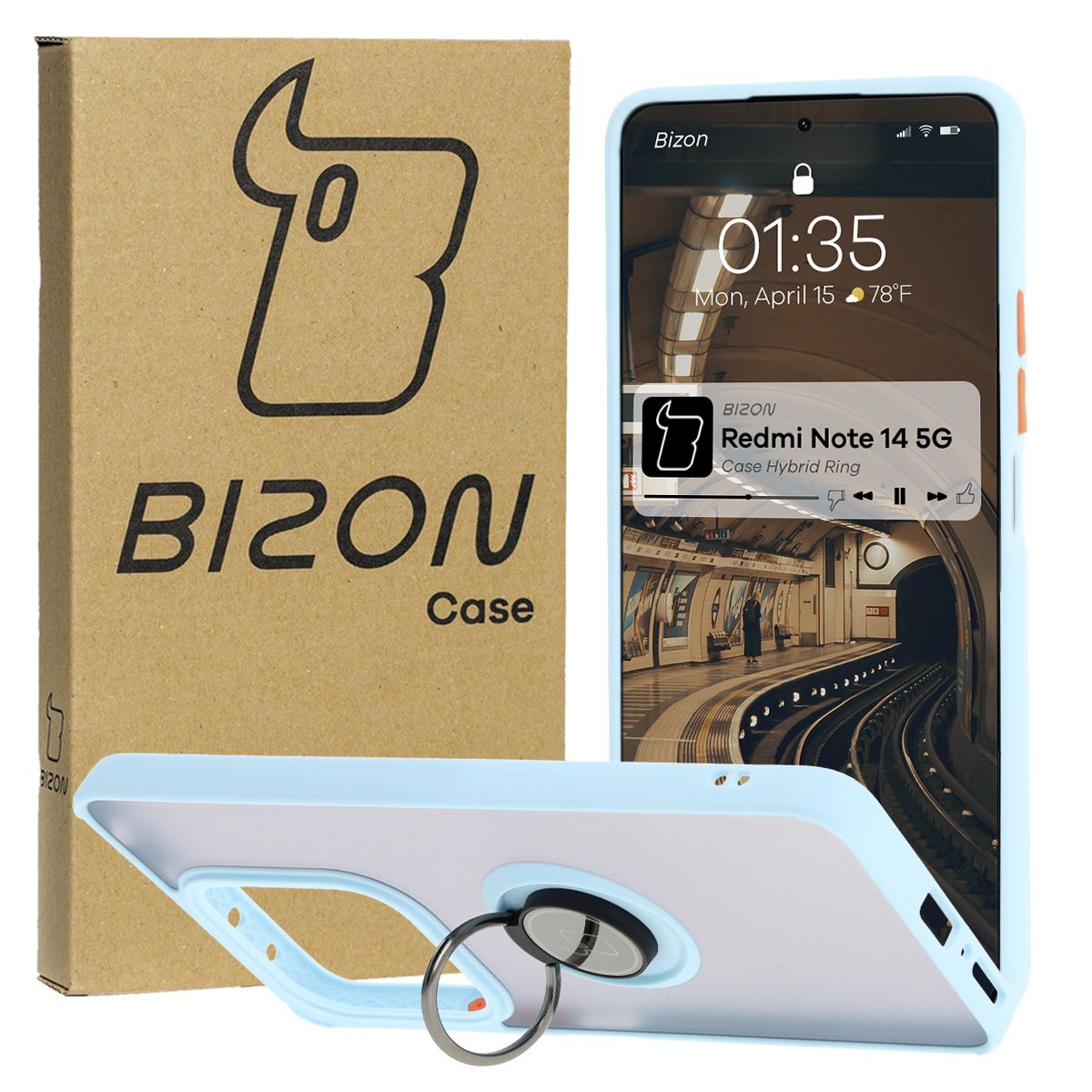 Husă cu suport pentru deget Bizon Case Hybrid Ring pentru Xiaomi Redmi Note 14 5G
