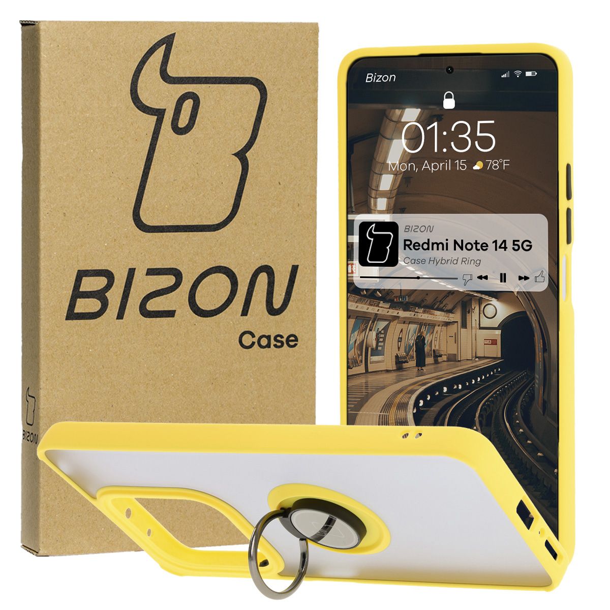 Husă cu suport pentru deget Bizon Case Hybrid Ring pentru Xiaomi Redmi Note 14 5G