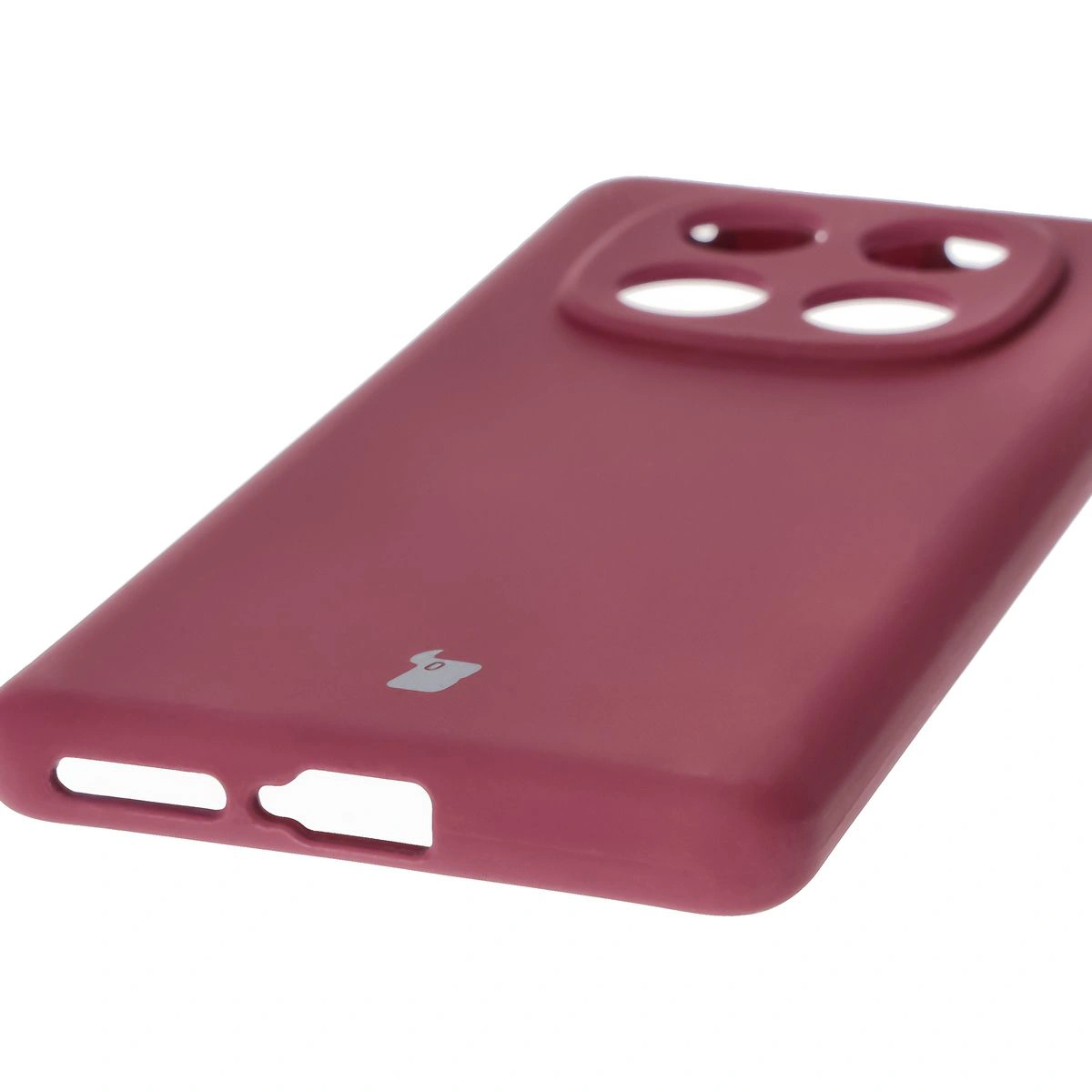 Close-up of precise cutouts and wireless charging capability in Bison Soft Case for Xiaomi Redmi Note 14 Pro 4G