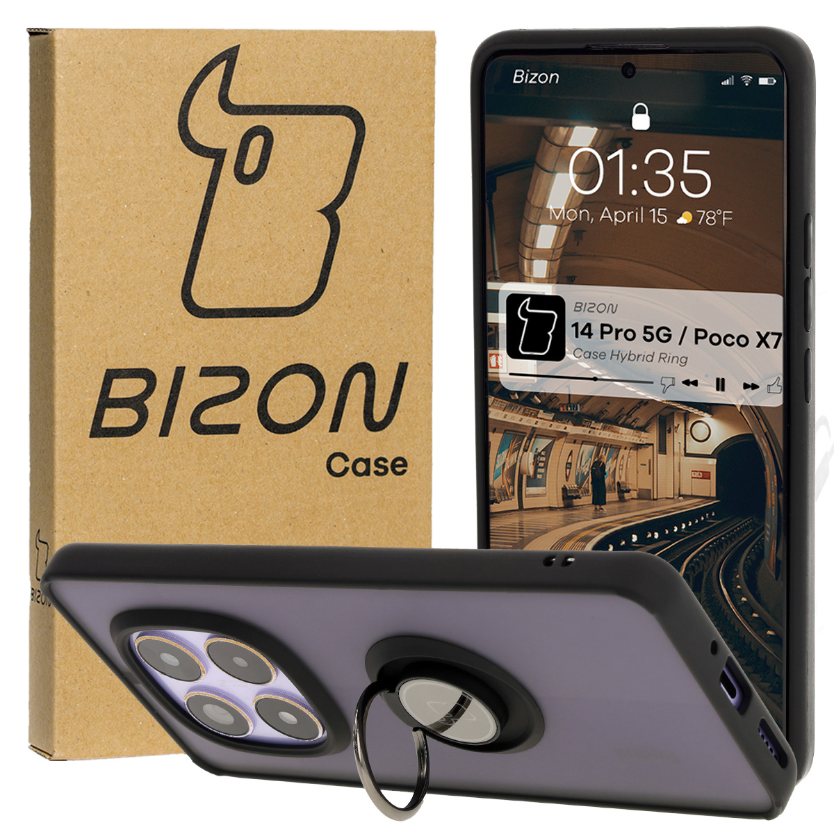 Husă cu suport pentru deget Bizon Case Hybrid Ring pentru Xiaomi Redmi Note 14 Pro 5G / Xiaomi Poco X7