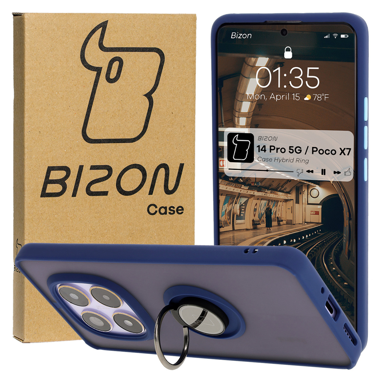 Carcasa cu suport pentru deget Bizon Case Hybrid Ring pentru Xiaomi Redmi Note 14 Pro 5G / Xiaomi Poco X7