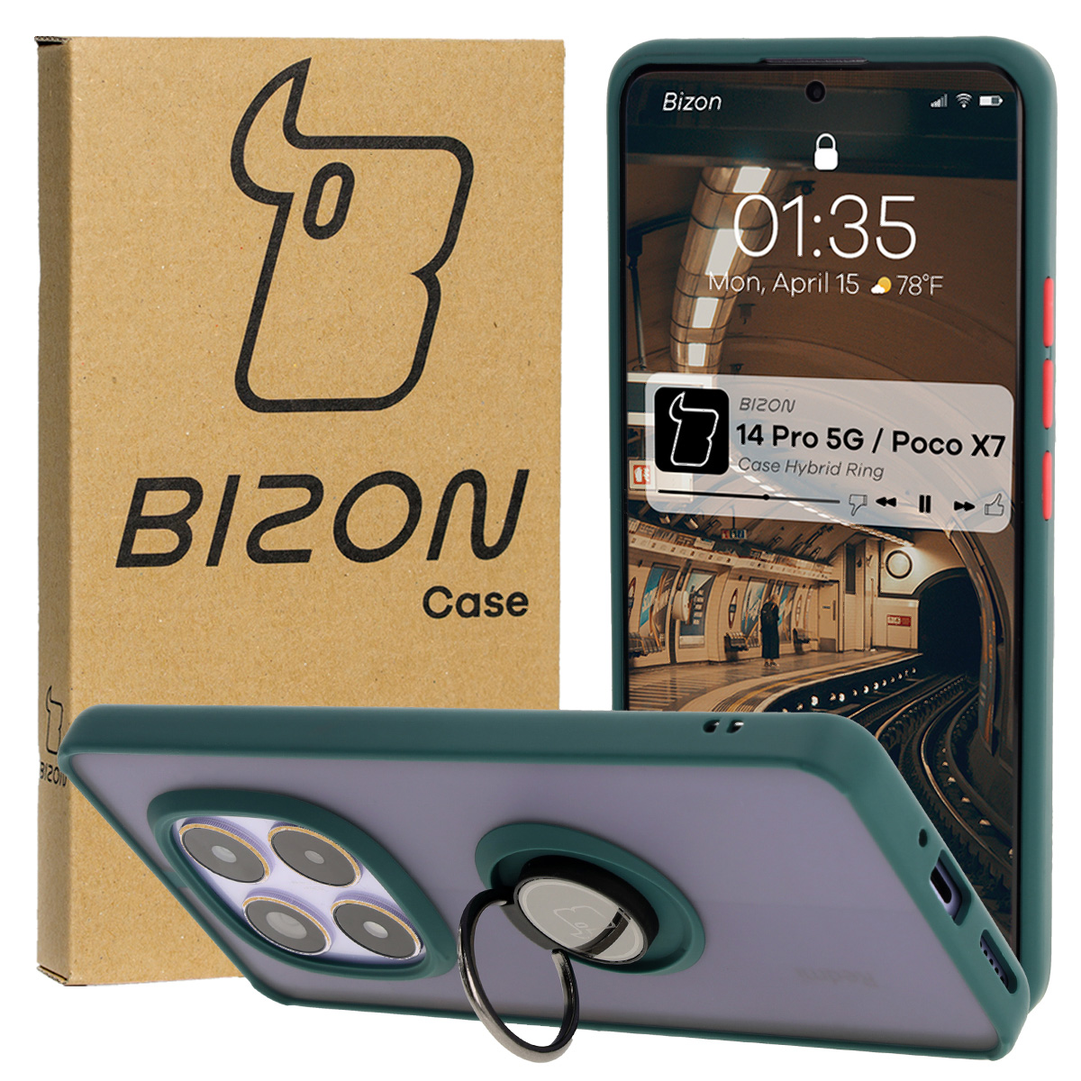 Etui z uchwytem na palec Bizon Case Hybrd Ring do Xiaomi Redmi Note 14 Pro 5G / Xiaomi Poco X7