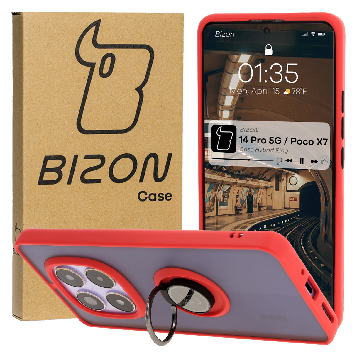 Carcasa cu suport pentru deget Bizon Case Hybrid Ring pentru Xiaomi Redmi Note 14 Pro 5G / Xiaomi Poco X7