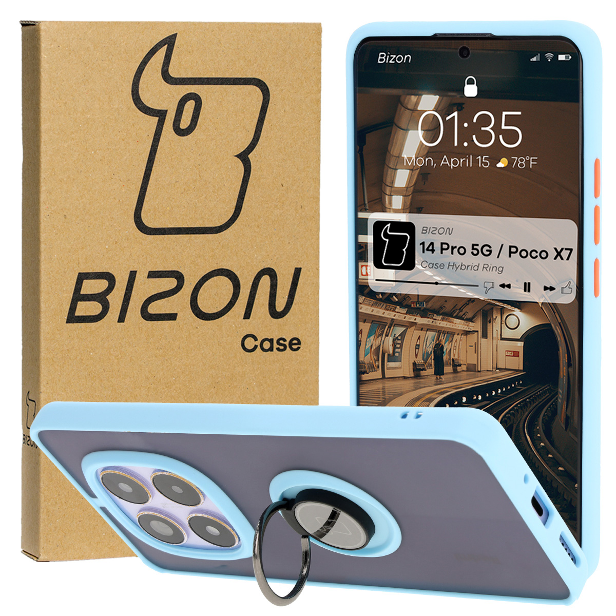 Carcasă cu suport pentru deget Bizon Case Hybrid Ring pentru Xiaomi Redmi Note 14 Pro 5G / Xiaomi Poco X7