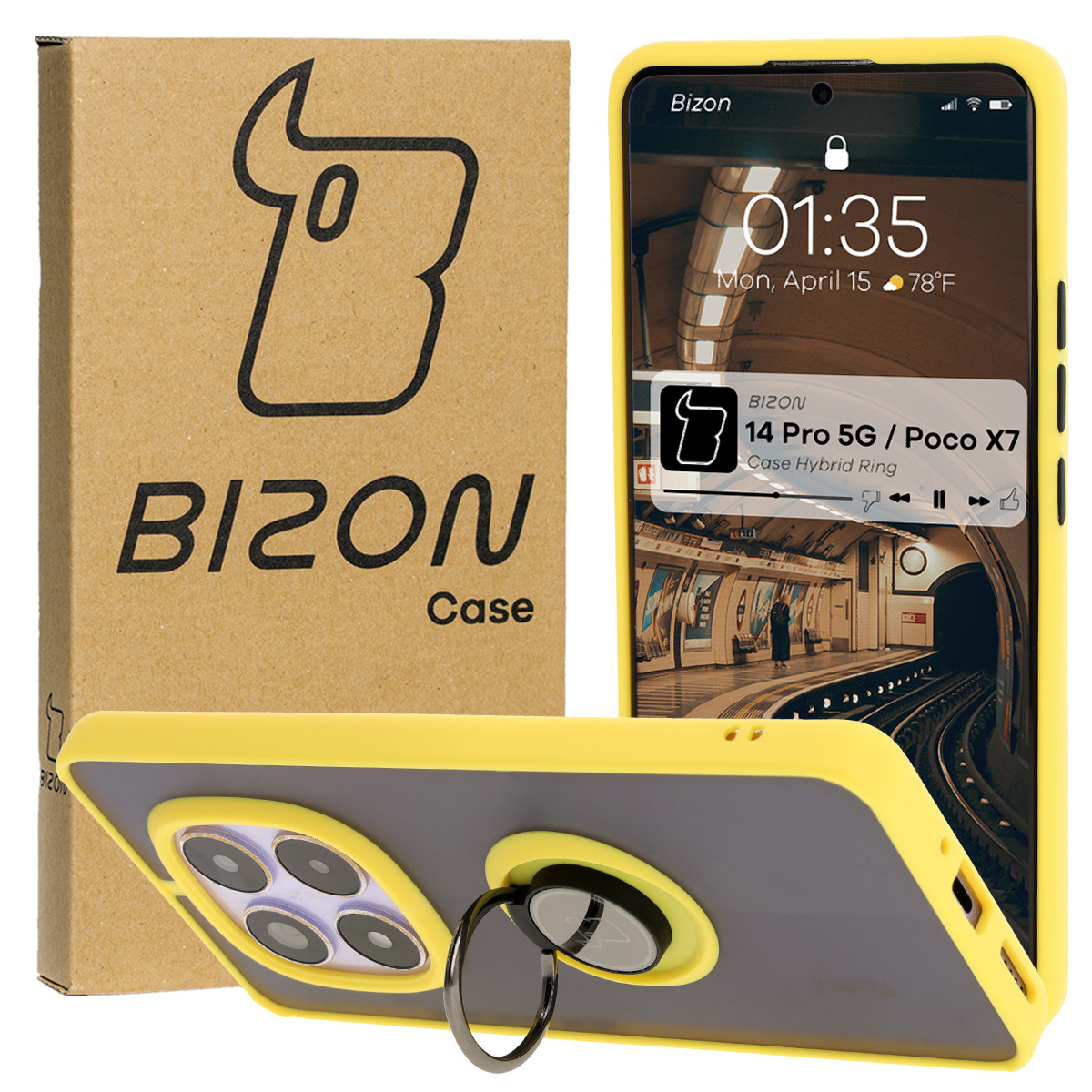 Husa cu suport pentru deget Bizon Case Hybrid Ring pentru Xiaomi Redmi Note 14 Pro 5G / Xiaomi Poco X7