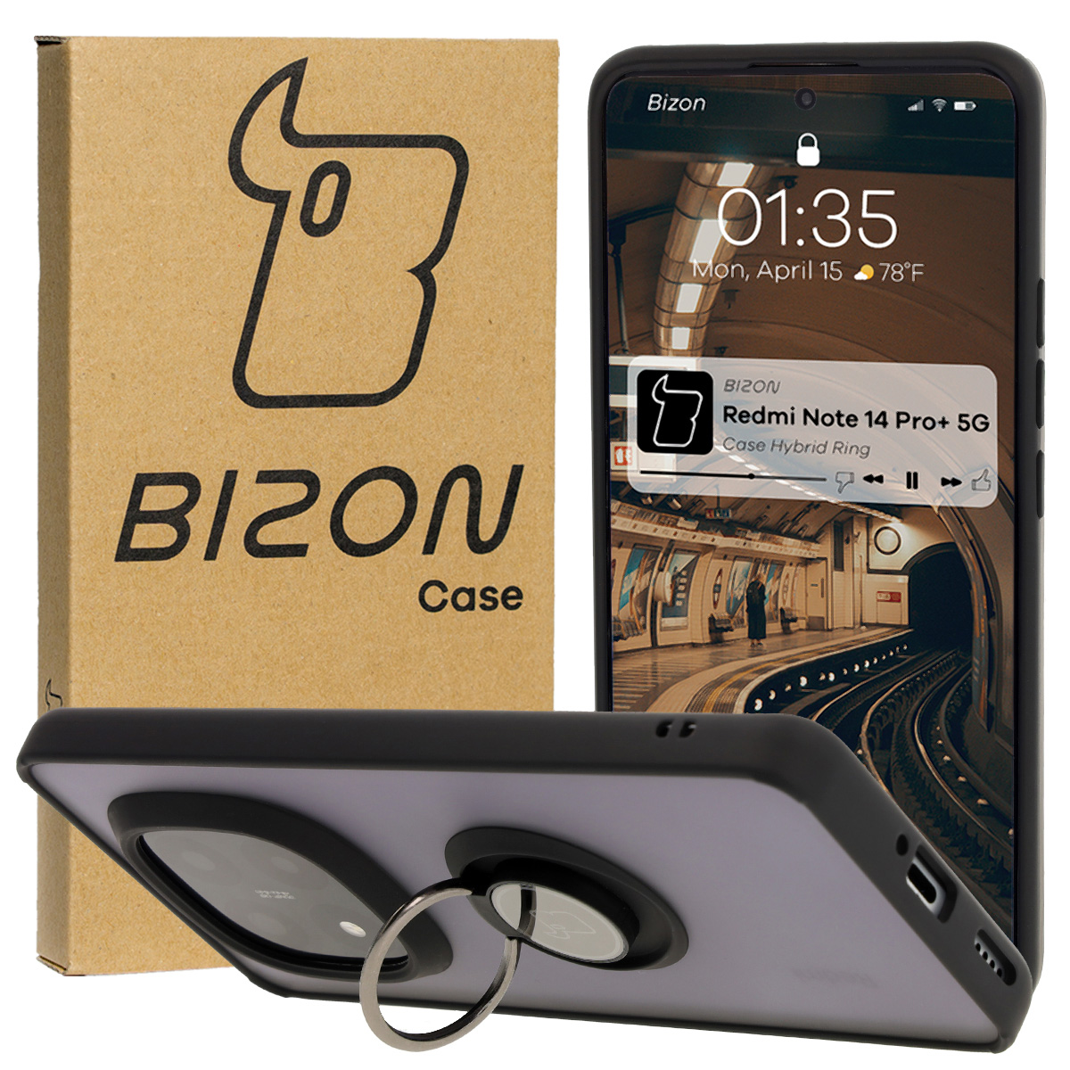 Carcasă cu suport pentru deget Bizon Case Hybrid Ring pentru Xiaomi Redmi Note 14 Pro Plus 5G