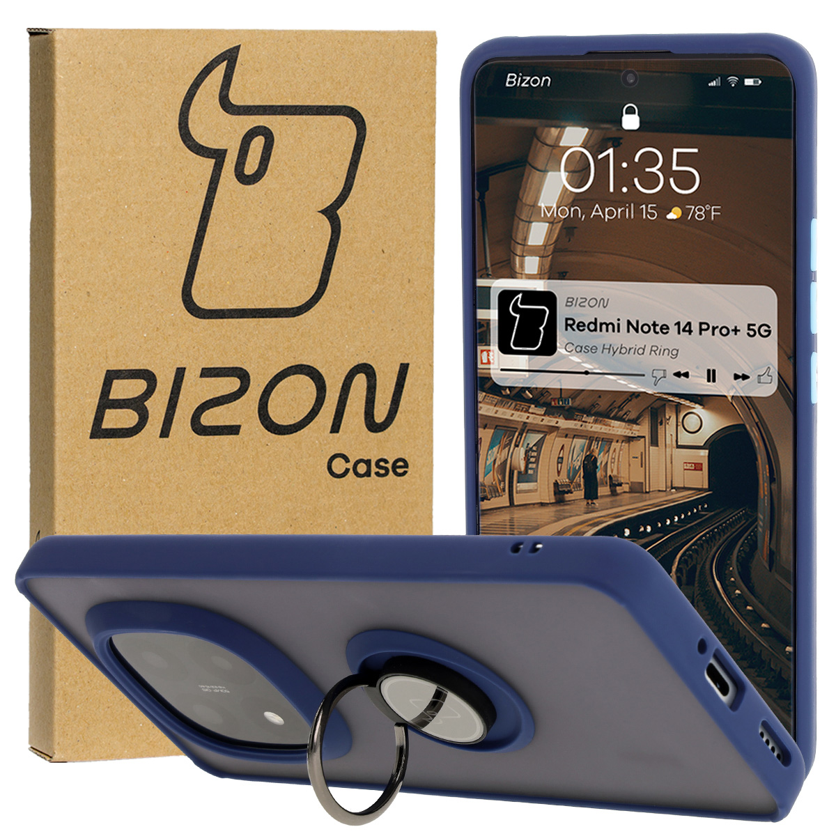 Carcasă cu suport pentru deget Bizon Case Hybrid Ring pentru Xiaomi Redmi Note 14 Pro Plus 5G