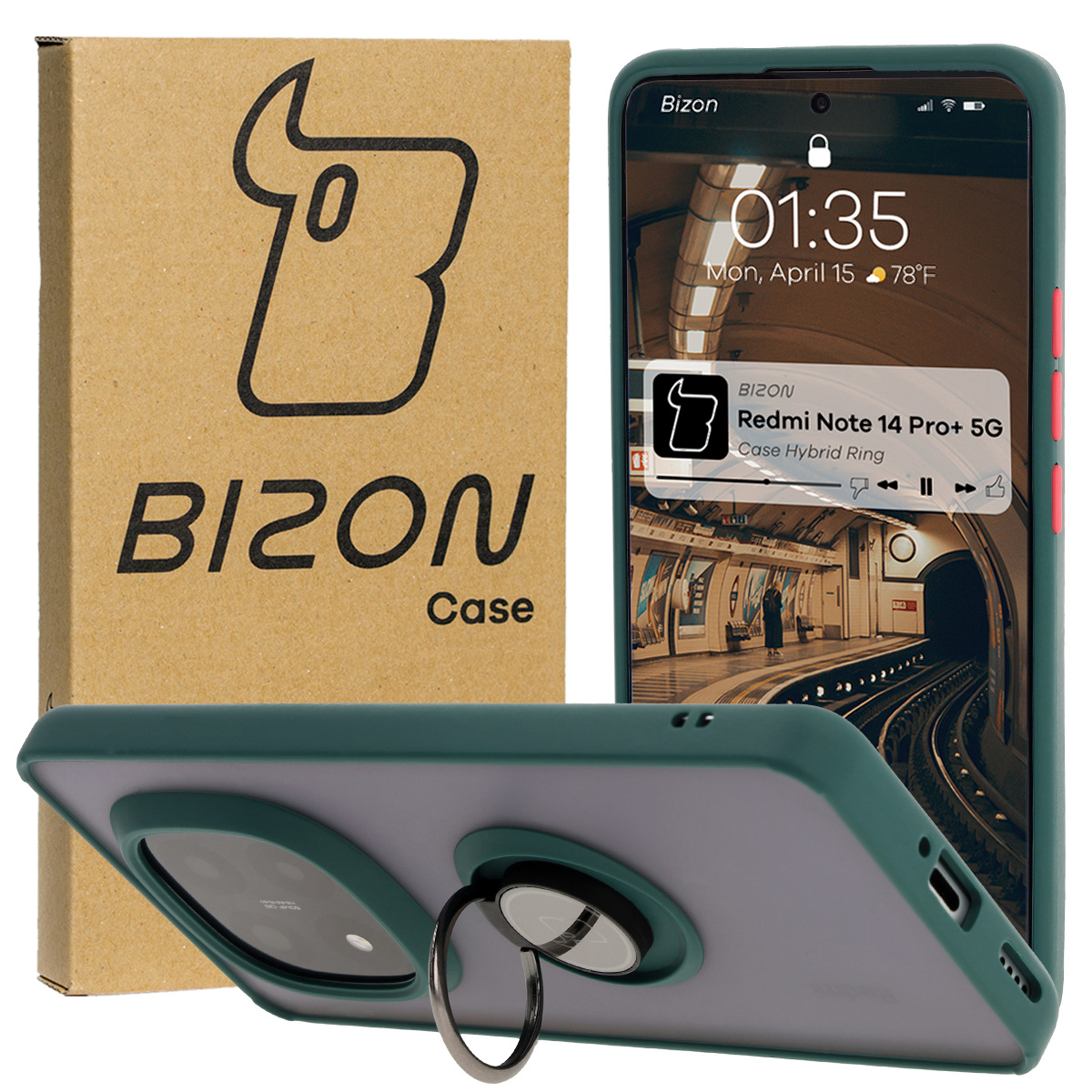 Husa cu suport pentru deget Bizon Case Hybrid Ring pentru Xiaomi Redmi Note 14 Pro Plus 5G