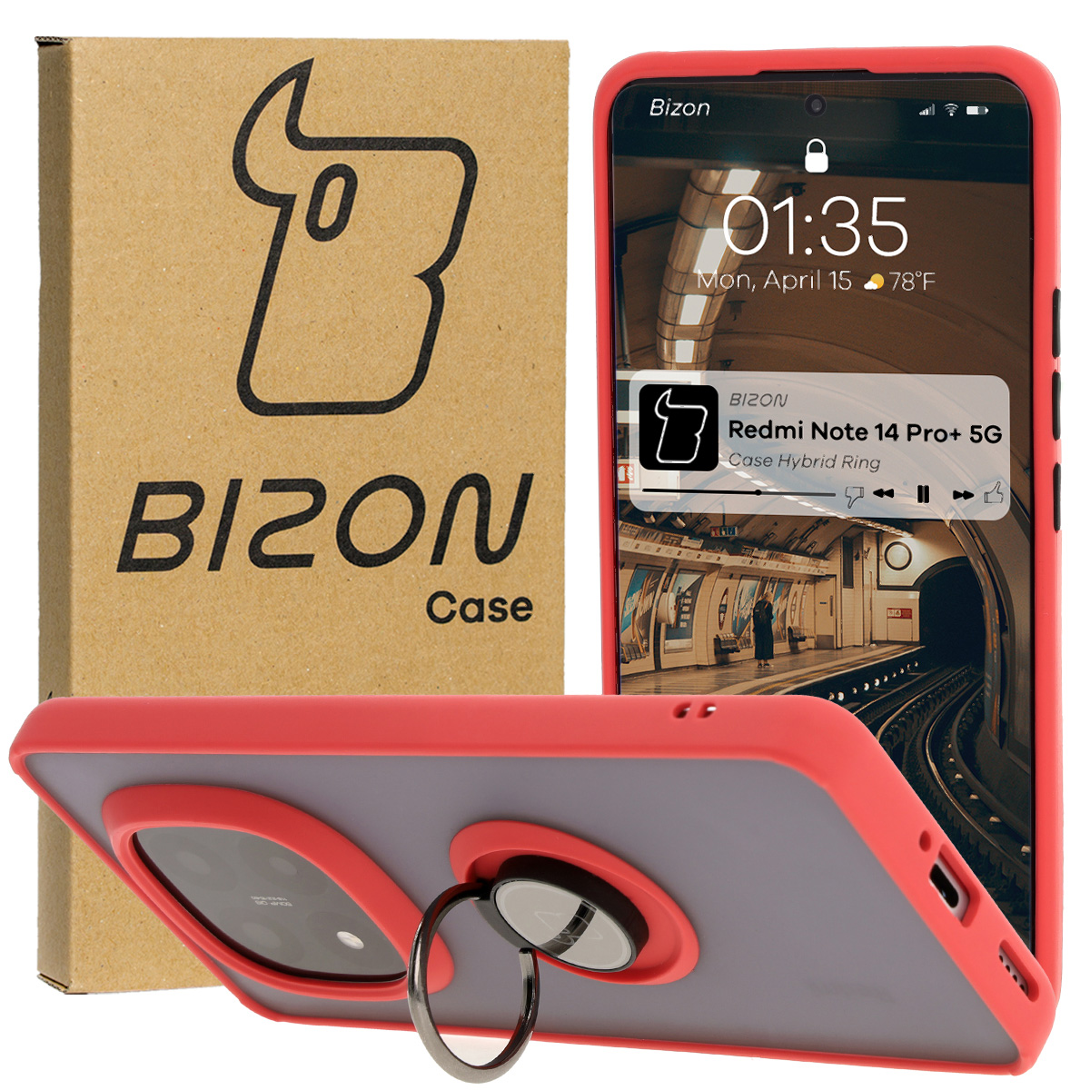Husă cu suport pentru deget Bizon Case Hybrid Ring pentru Xiaomi Redmi Note 14 Pro Plus 5G