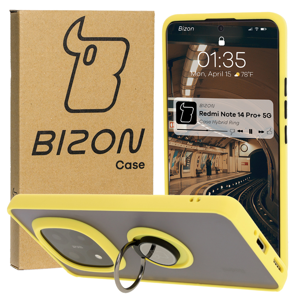 Husa cu suport pentru deget Bizon Case Hybrid Ring pentru Xiaomi Redmi Note 14 Pro Plus 5G