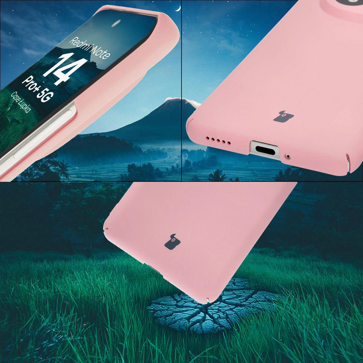 Protecții integrate pentru butoane, decupaje și material dur al etui Bizon Case Łupka pentru Xiaomi Redmi Note 14 Pro Plus 5G