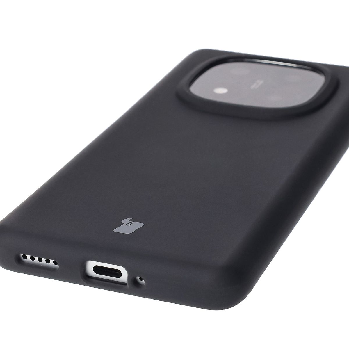 Close-up of precise cutouts and wireless charging capability in Bison Soft Case