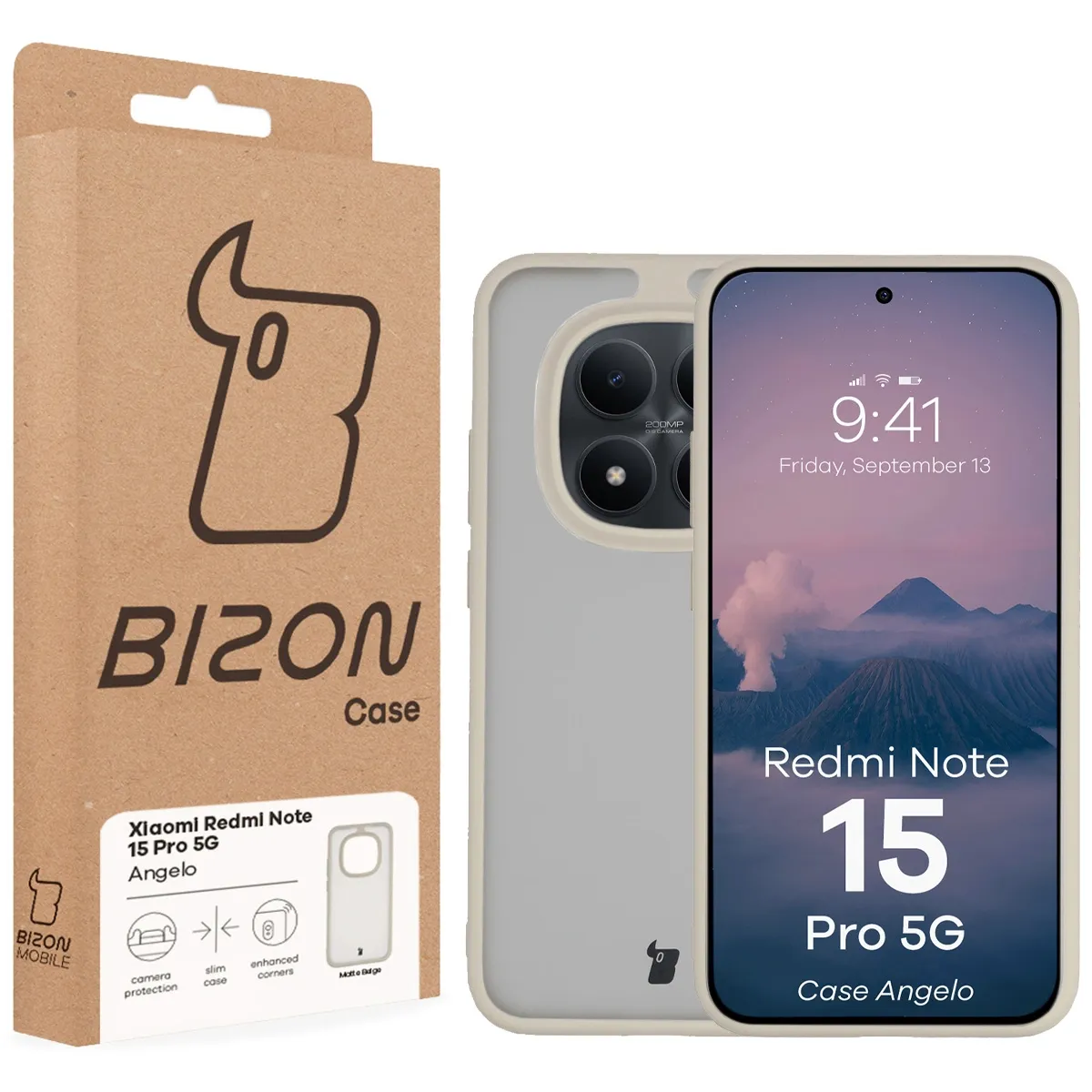 Front of the Bizon Case box with a dedicated label for Xiaomi Redmi Note 15 Pro 5G