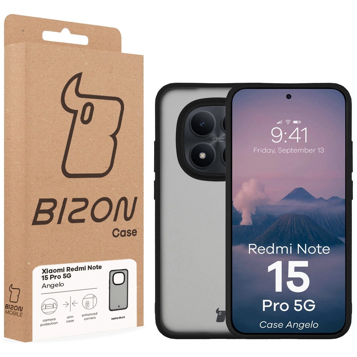 Front of the Bizon Case box with a dedicated label for Xiaomi Redmi Note 15 Pro 5G