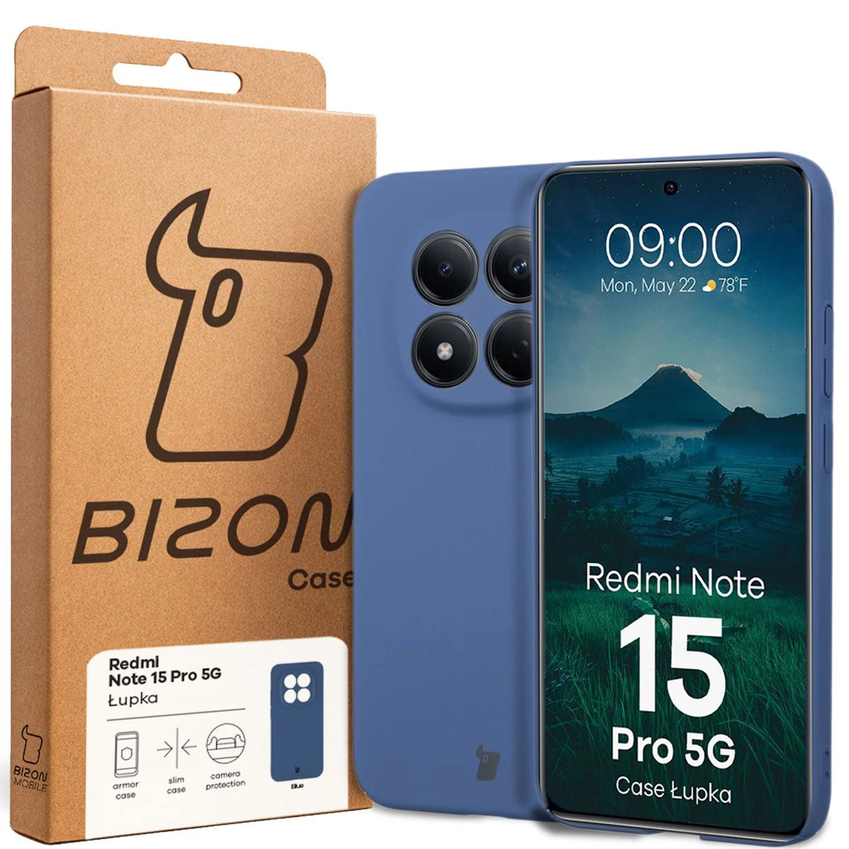 Front of the Bizon Case box with a dedicated label for Xiaomi Redmi Note 15 Pro 5G