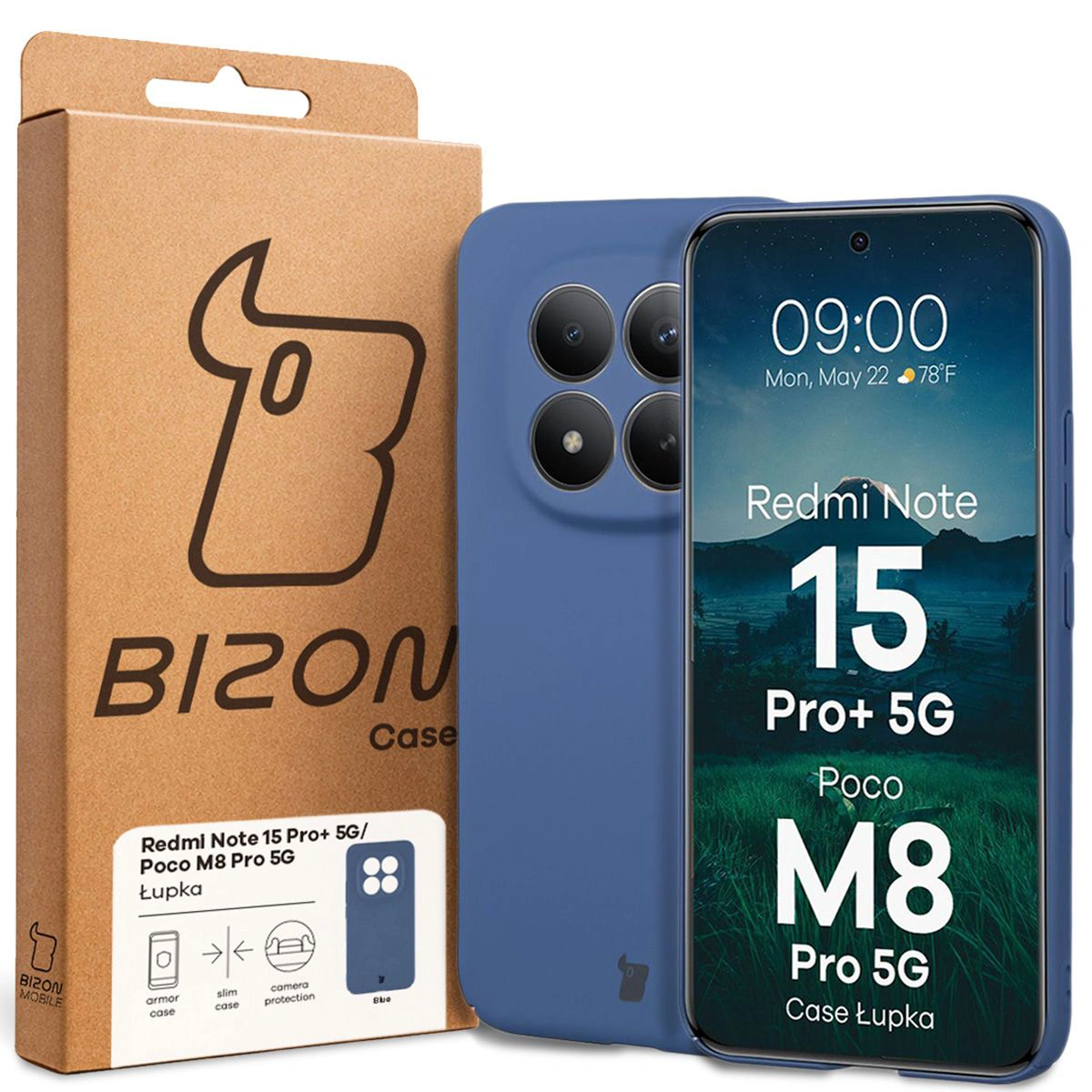 Front of Bizon Case box with dedicated label for Xiaomi Redmi Note 15 Pro Plus 5G / POCO M8 Pro 5G