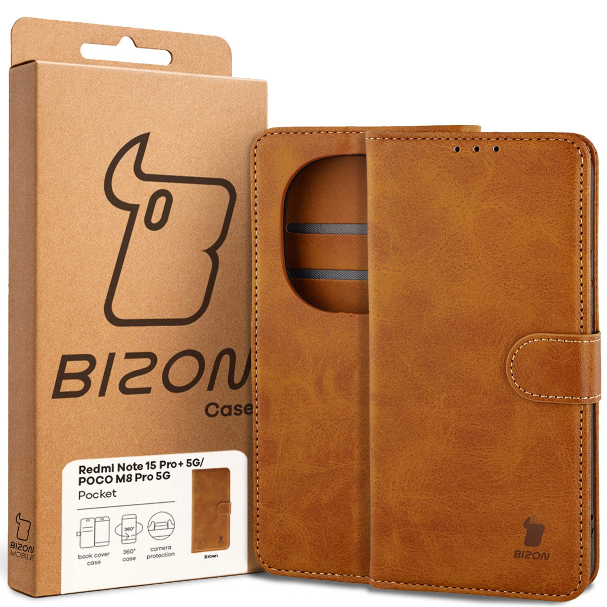 Vorderseite der Bizon Case Verpackung mit dediziertem Etikett für Xiaomi Redmi Note 15 Pro Plus 5G / POCO M8 Pro 5G
