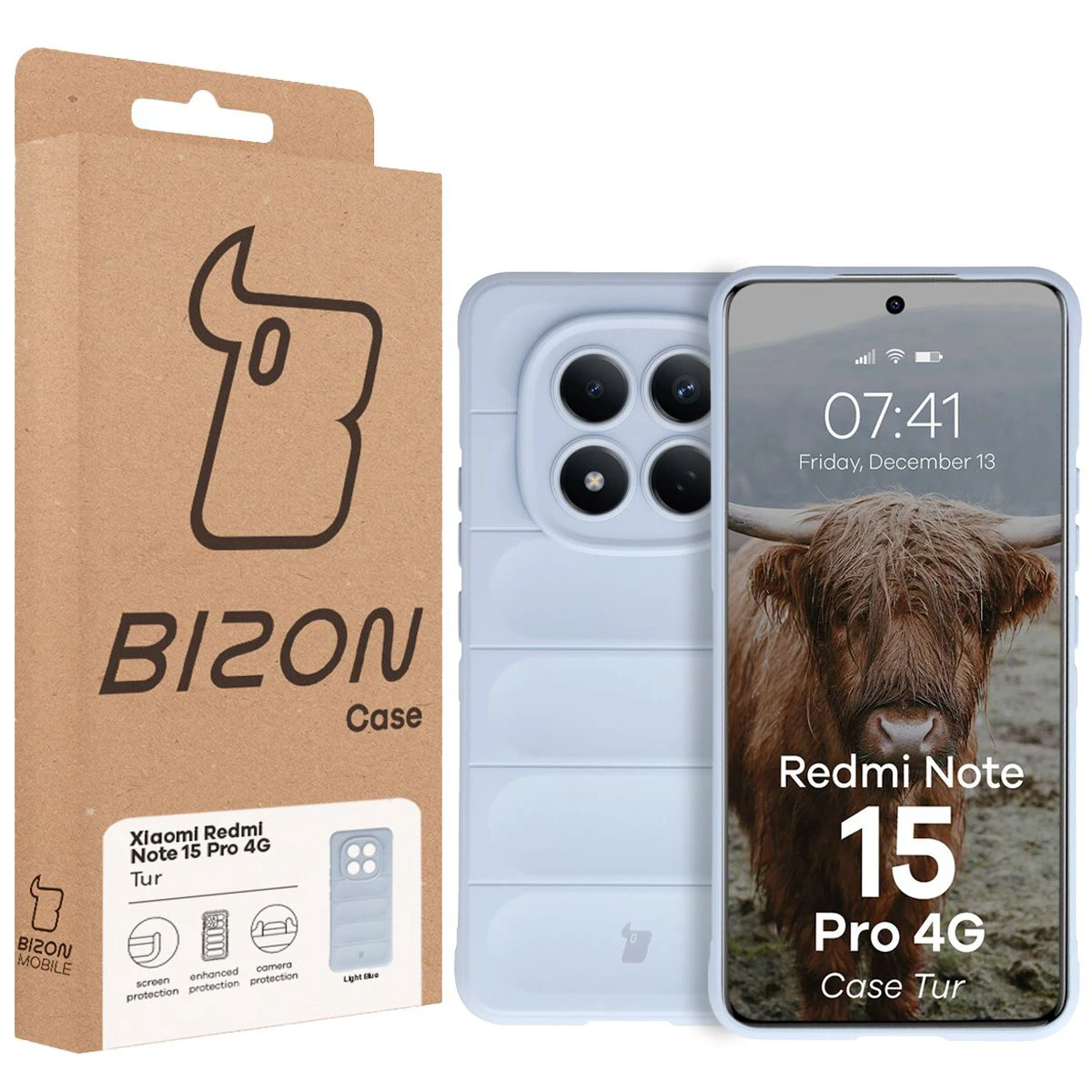Front of the Bison Case box with a dedicated label for Xiaomi Redmi Note 15 Pro 4G