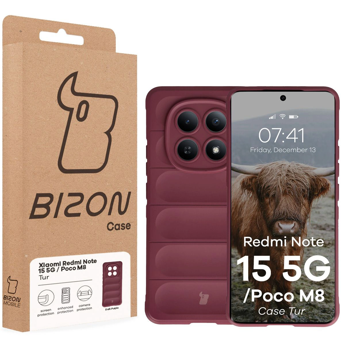 Front of the Bison Case box with a dedicated label for Xiaomi Redmi Note 15 5G / Xiaomi POCO M8 5G