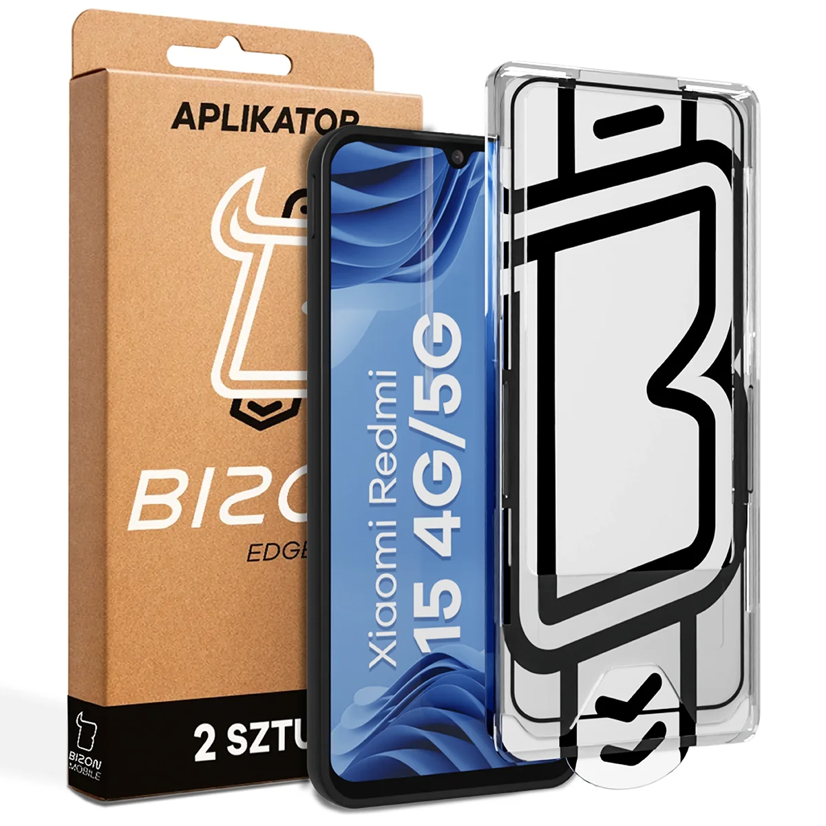 Sticlă cu aplicator Bizon Glass Aplicator Edge pentru Xiaomi Redmi 15 4G / 5G