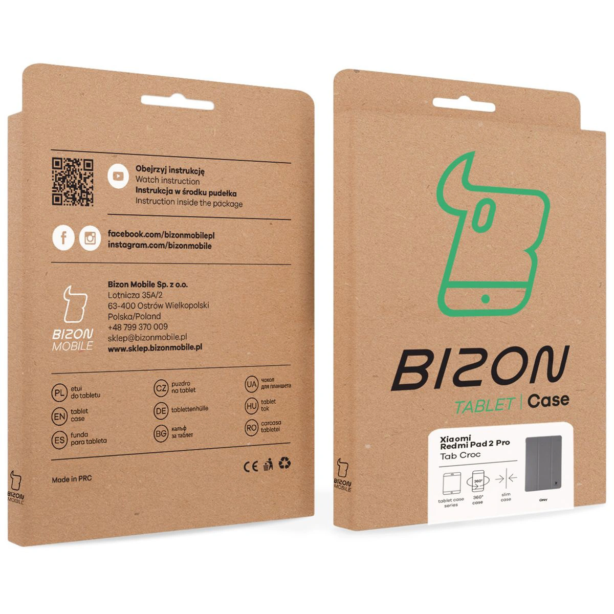 Kraft box of Bizon Case with a dedicated label for Xiaomi Redmi Pad 2 Pro