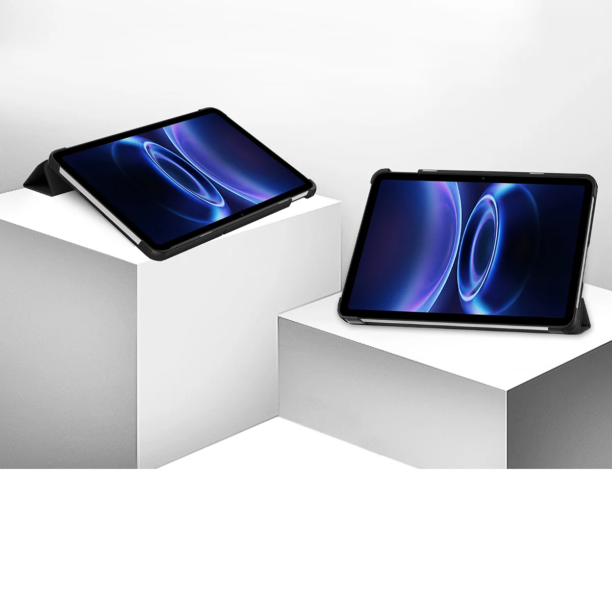 Etui z klapką Bizon Case Tab Croc na podstawkach ustawione pod dwoma kątami do Xiaomi Redmi Pad 2 9.7