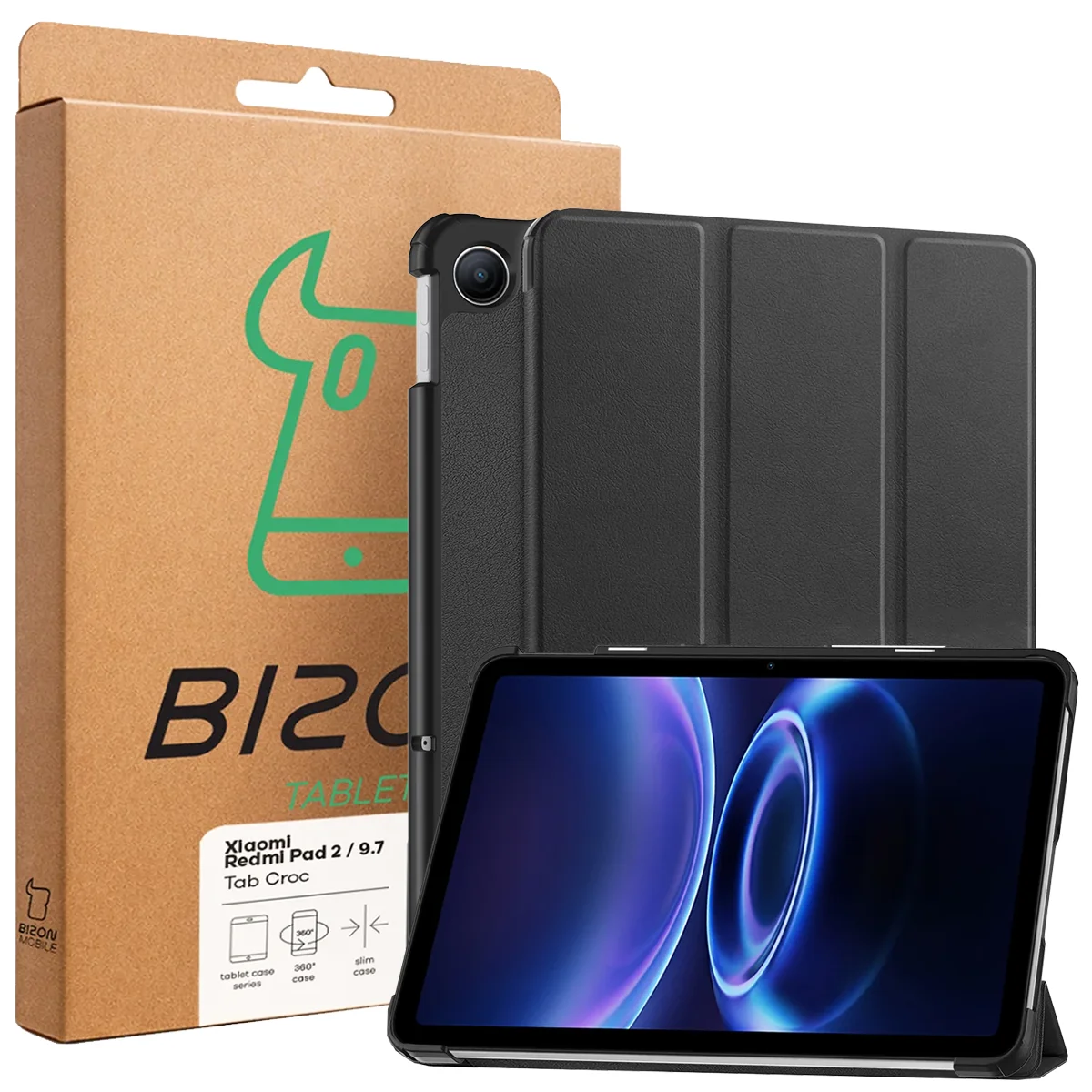 Przód pudełka Bizon Case z dedykowaną etykietą do Xiaomi Redmi Pad 2 9.7