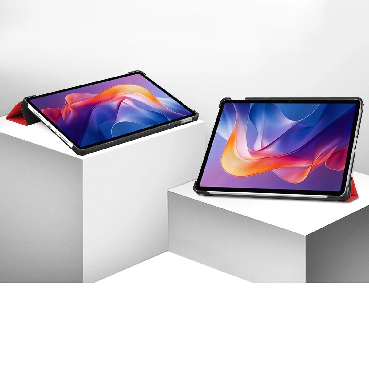 Etui z klapką Bizon Case Tab Croc na podstawkach ustawione pod dwoma kątami do Xiaomi Redmi Pad 2