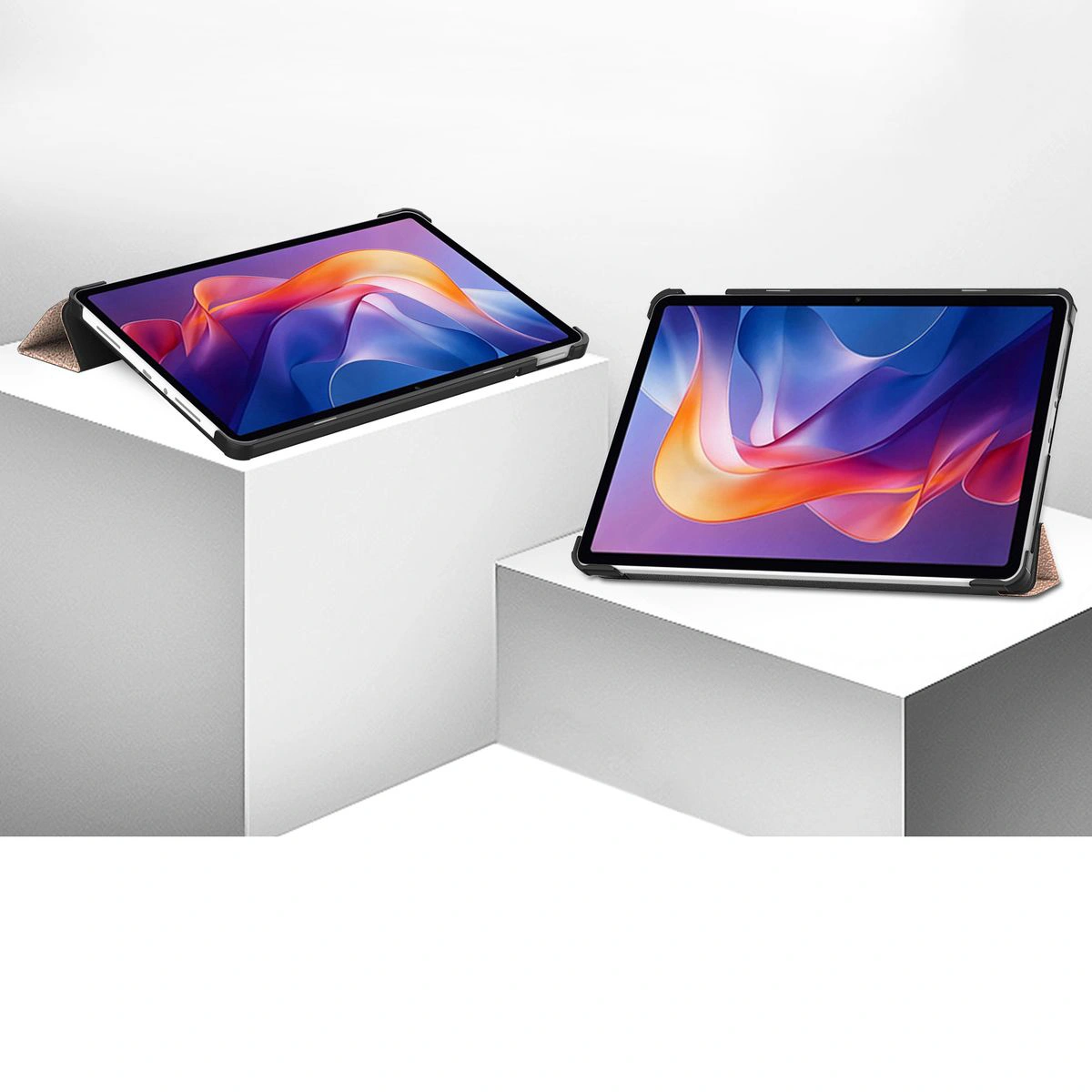 Etui z klapką Bizon Case Tab Croc na podstawkach ustawione pod dwoma kątami do Xiaomi Redmi Pad 2