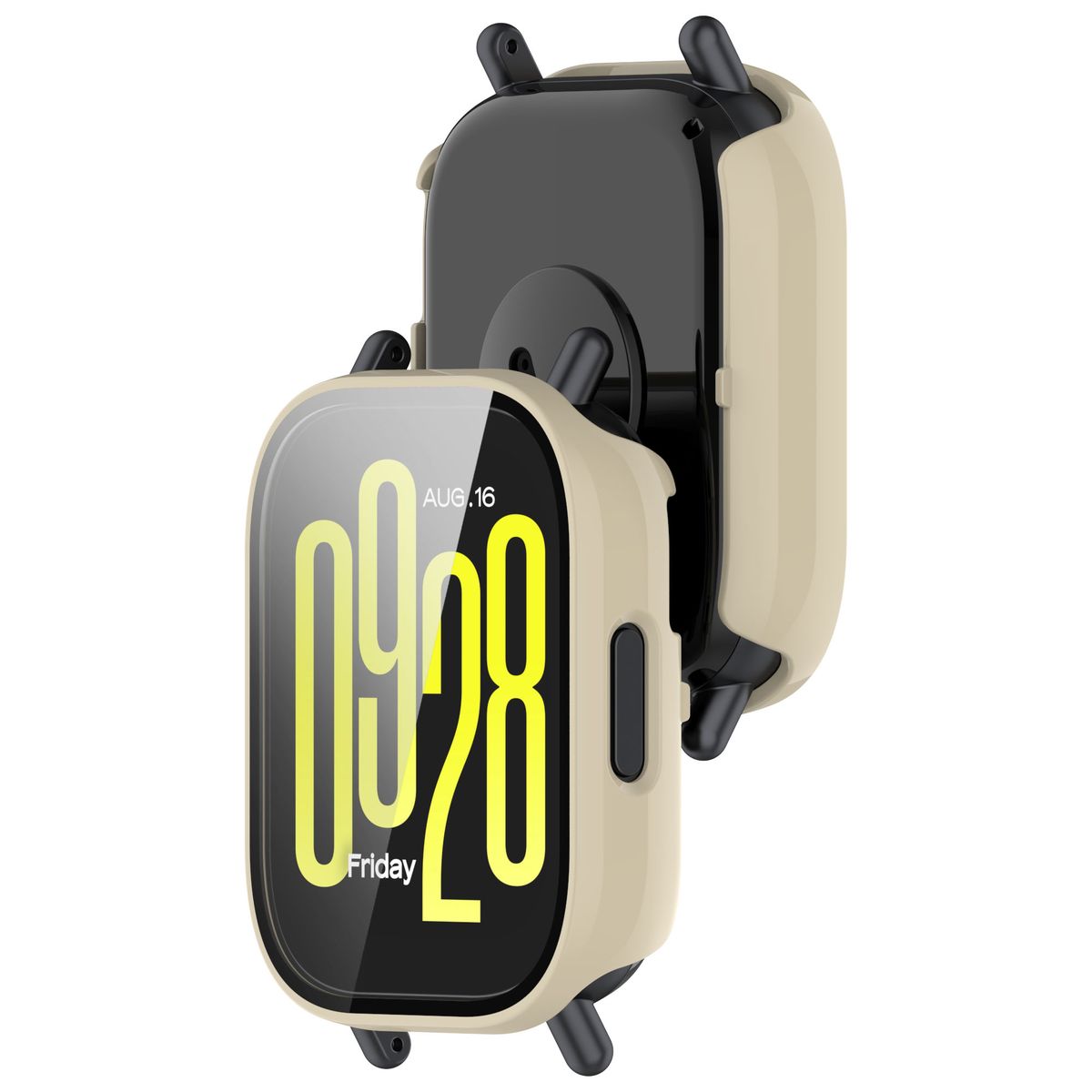 Husă cu sticlă pentru ceas Bizon Case+Glass Xiaomi Redmi Watch 5 Active, bej