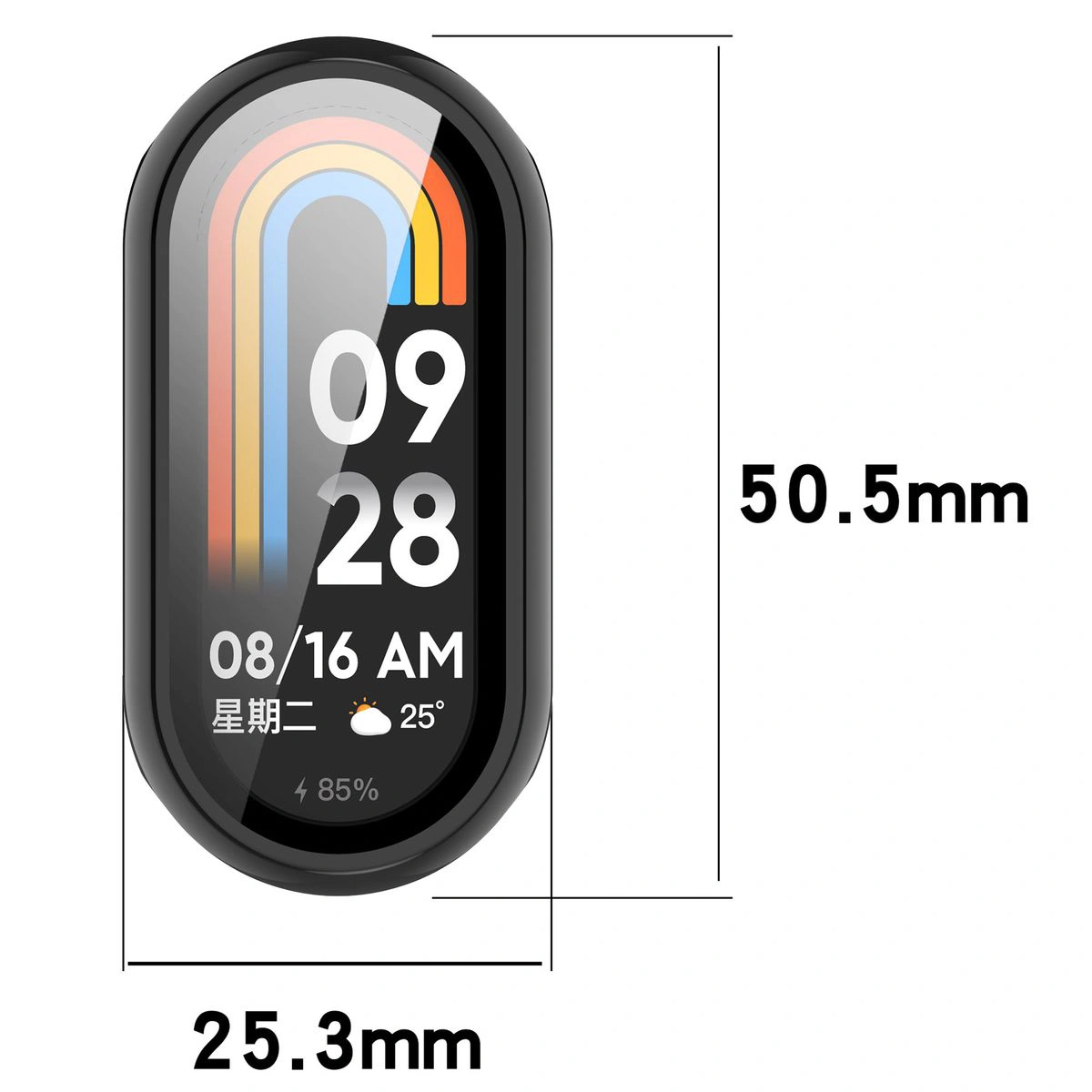 Dimensions of the Bizon Case+Glass Watch for Smart Band 10