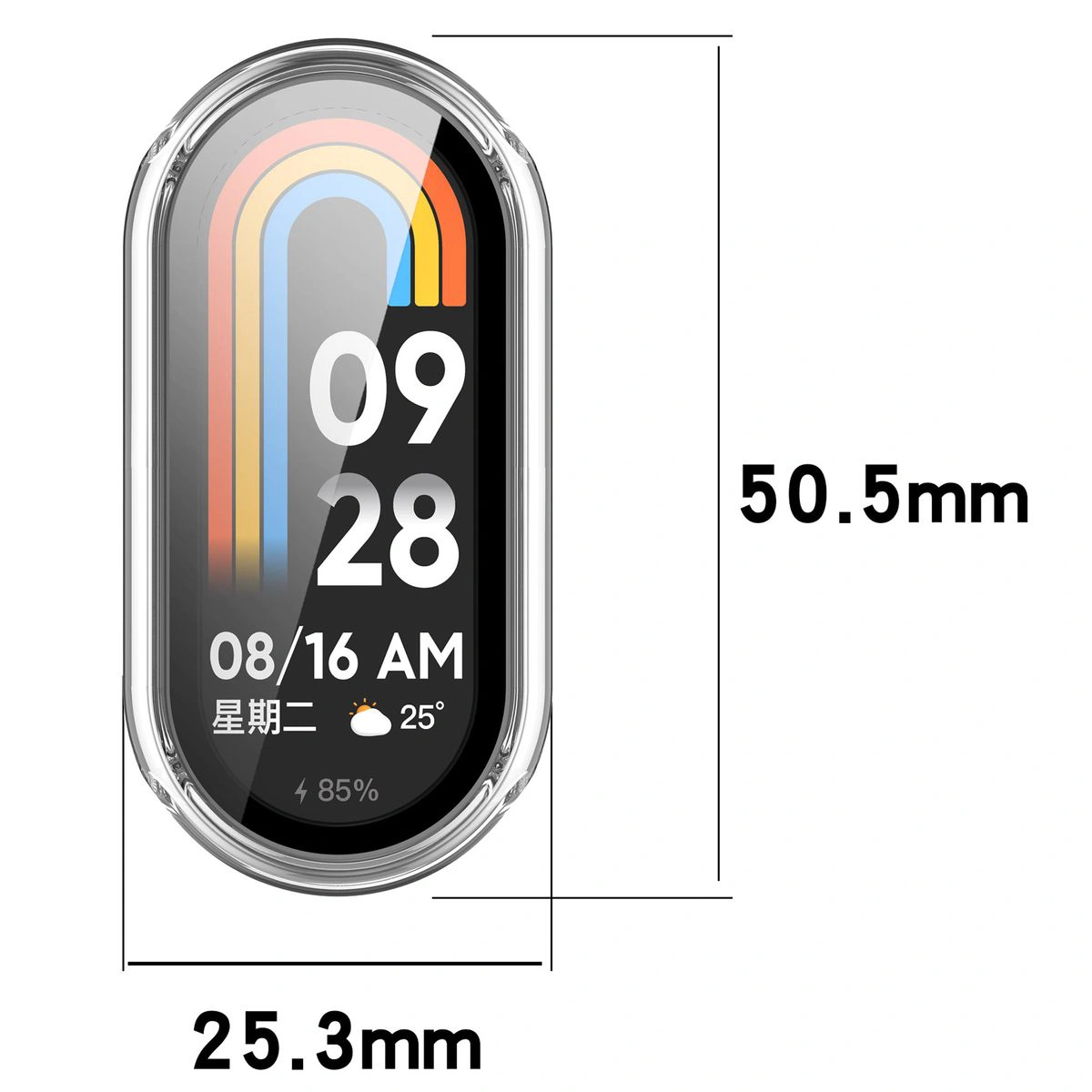 Dimensions of the Bizon Case+Glass Watch for Smart Band 10