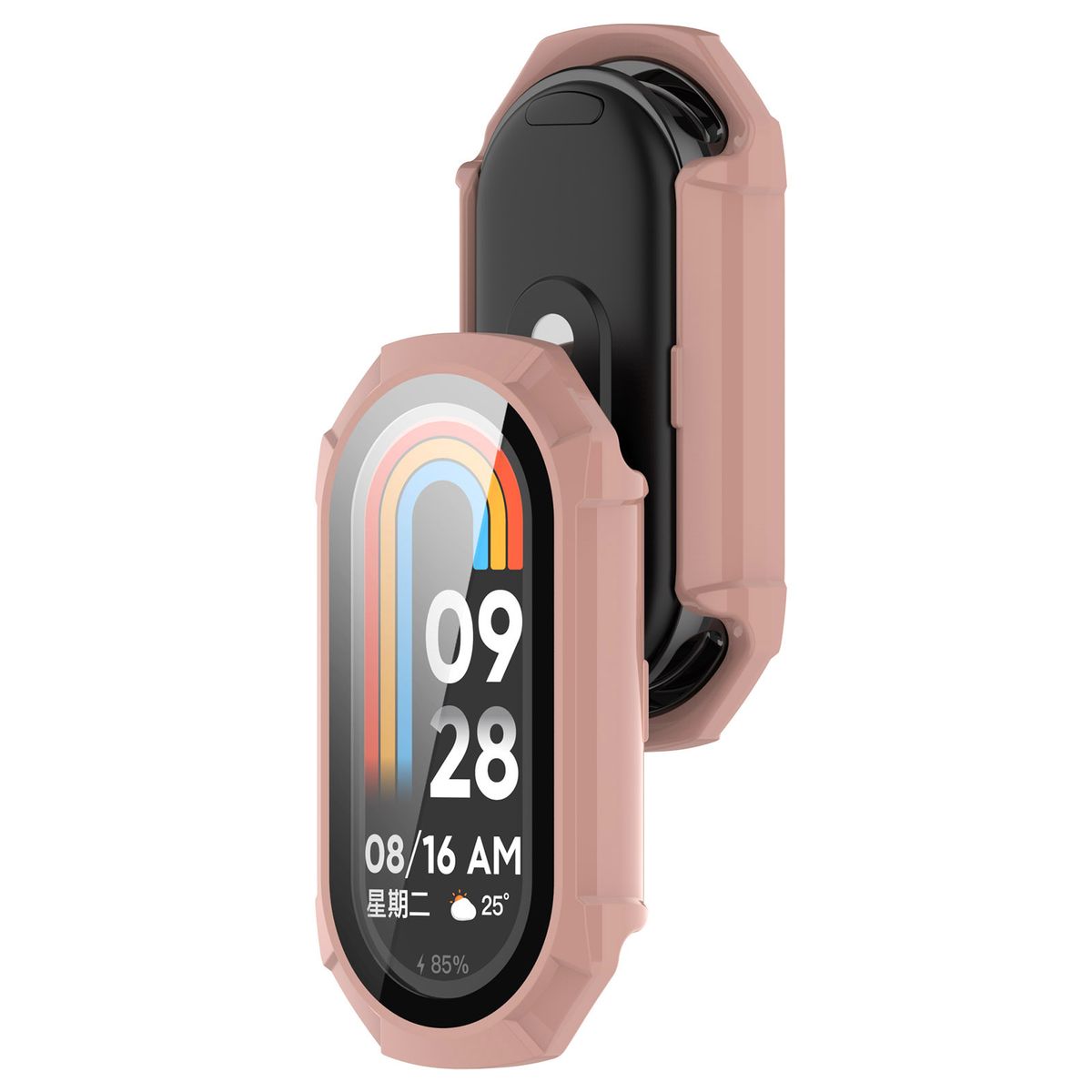 Husă cu sticlă pentru ceas Bizon Case+Glass Xiaomi Smart Band 9, roz