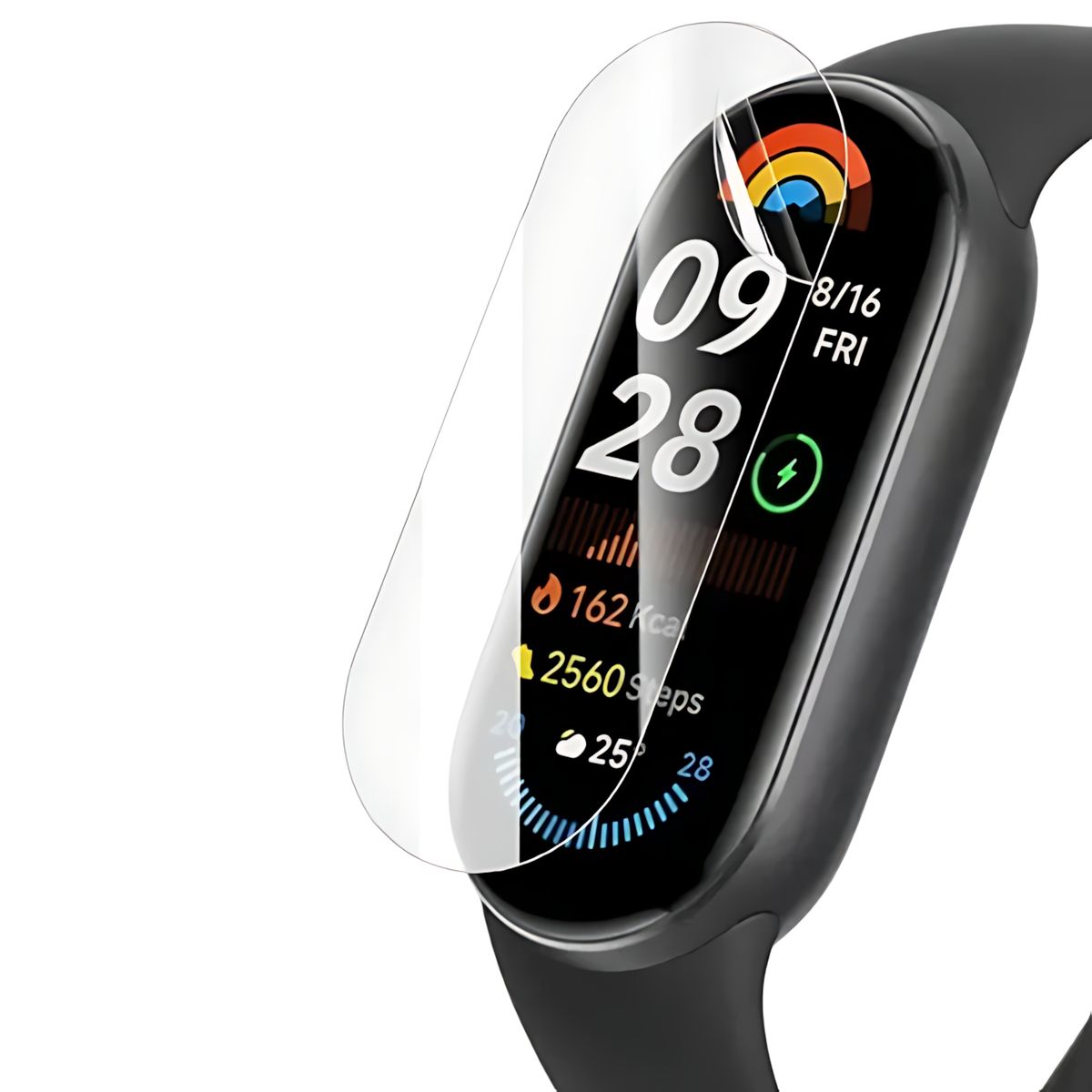 Szkło hybrydowe z czarną ramką idealnie dopasowane do Xiaomi Smart Band 9