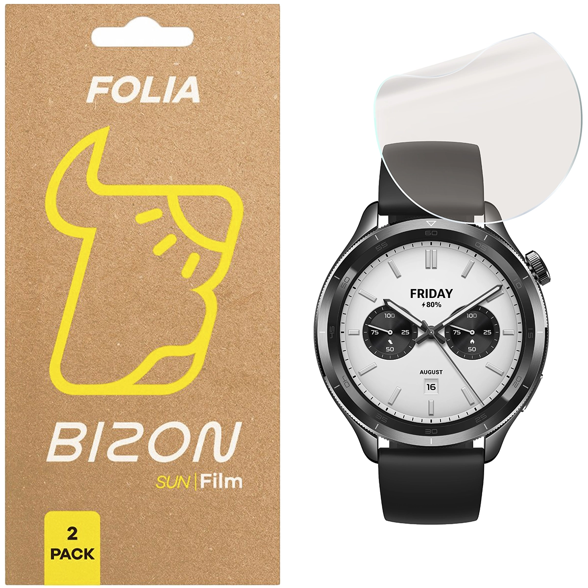 Folia matowa na ekran Bizon Glass Watch Film Sun do Xiaomi Watch S4, 2 sztuki
