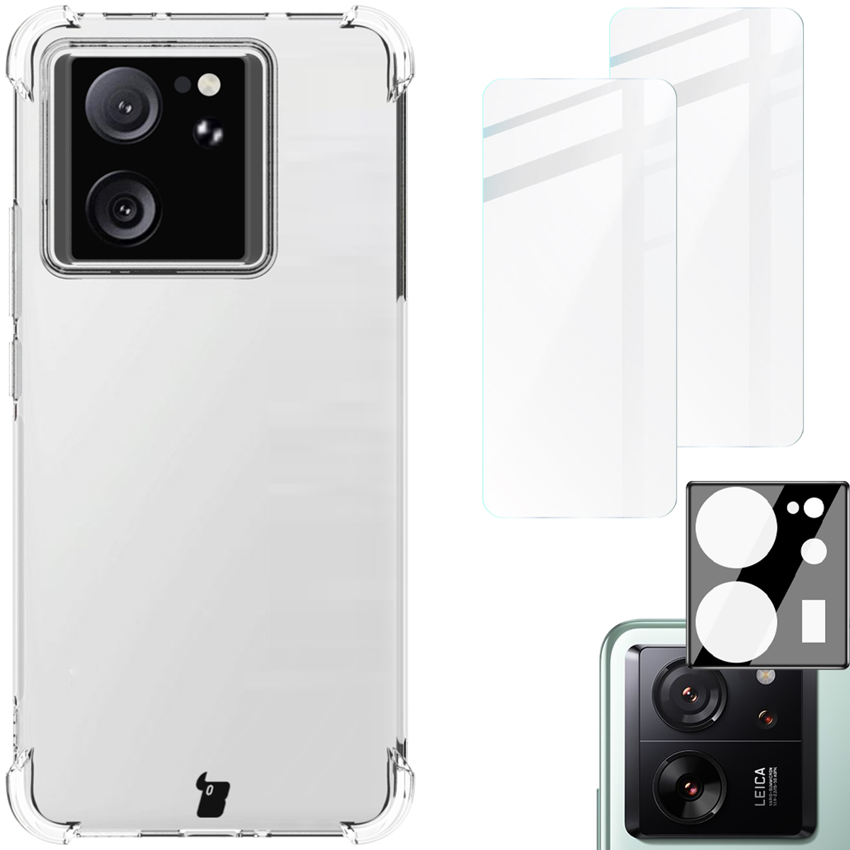 Husa Bizon Case Salpa + sticlă securizată Bizon Glass Clear 2 - 2 buc. + sticlă pentru obiectiv Bizon Glass Lens, Xiaomi 13T / 13T Pro