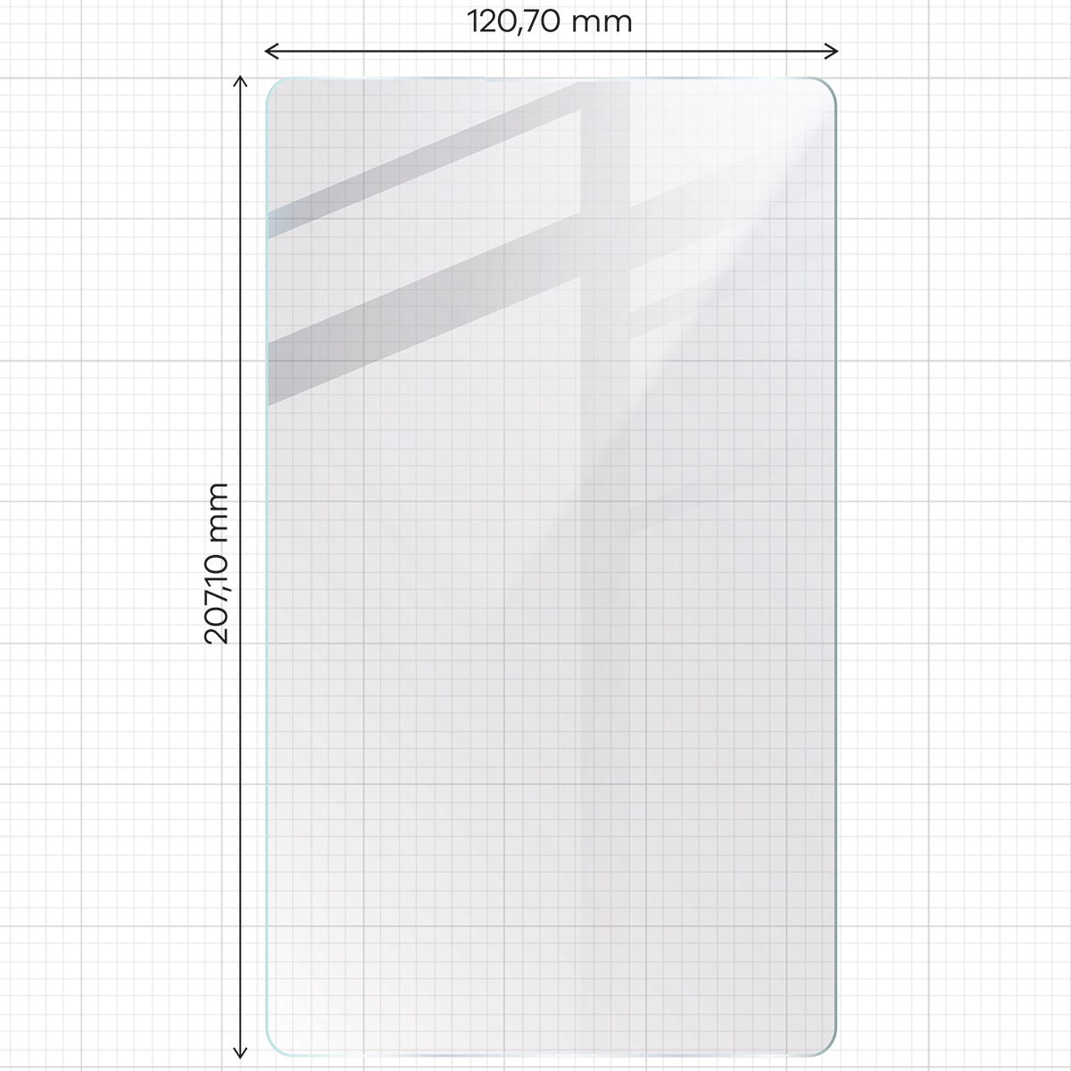 Darstellung der Abmessungen des Glases