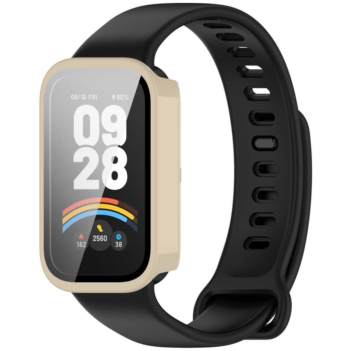 Etui mit Glas für die Uhr Bizon Case+Glass Xiaomi Mi Smart Band 9 Active / Xiaomi Redmi Smart Band 3, beige