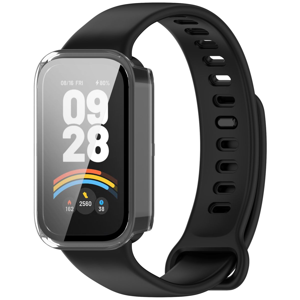 Case with glass for Bizon Case+Glass Xiaomi Mi Smart Band 9 Active / Xiaomi Redmi Smart Band 3, clear