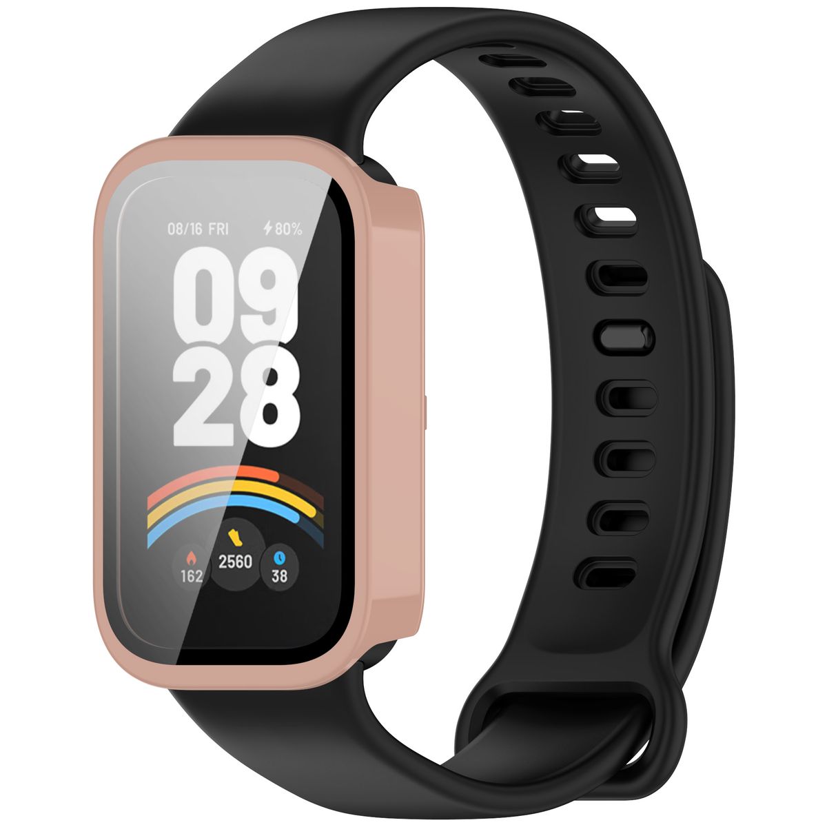 Etui mit Glas für die Uhr Bizon Case+Glass Xiaomi Mi Smart Band 9 Active / Xiaomi Redmi Smart Band 3, rosa