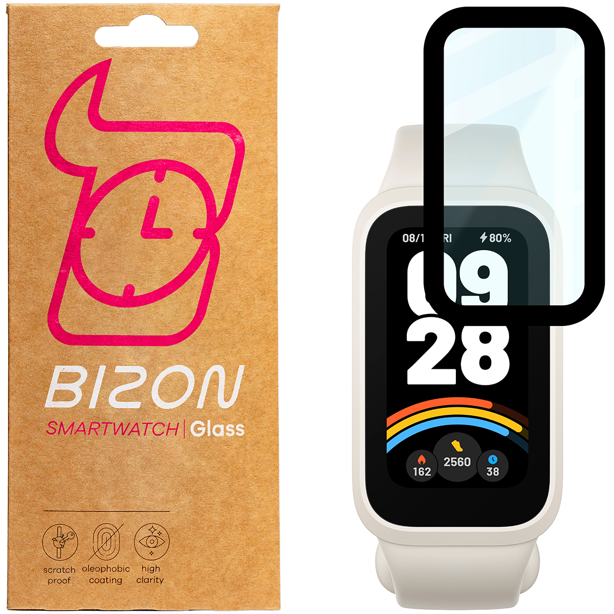Hybridglas für Smartwatch Bizon Glass Watch Edge für Xiaomi Smart Band 9 Active / Redmi Smart Band 3