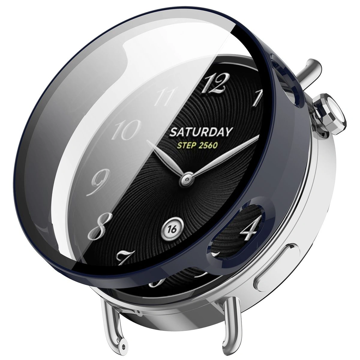 Visualisierung der Anbringung der Hülle Bizon Case+Glass Watch für Huawei Watch GT6 46 mm