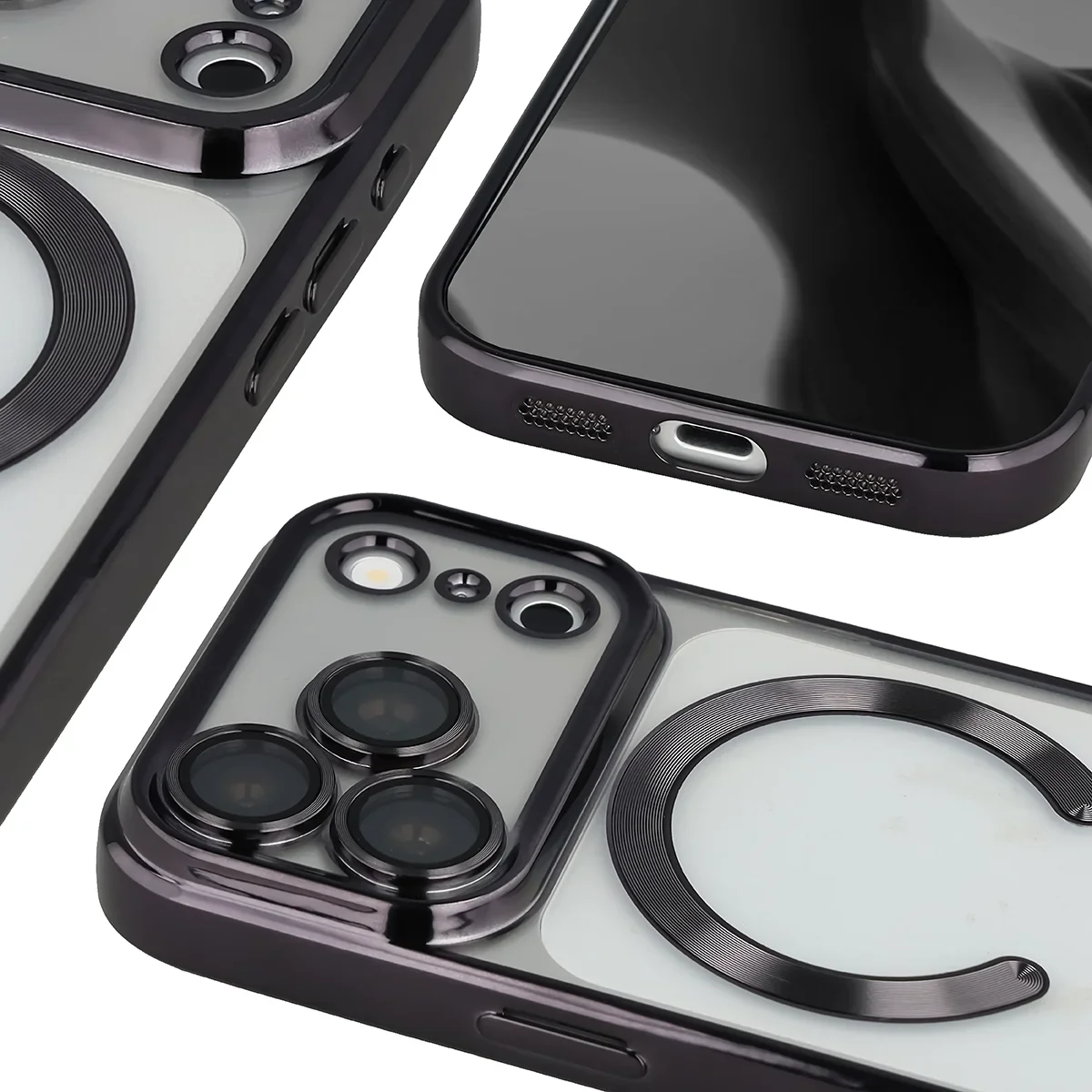 Zbliżenie na wbudowaną ochronę aparatu w Bizon Case GuardO do iPhone 18 Pro Max / 17 Pro Max