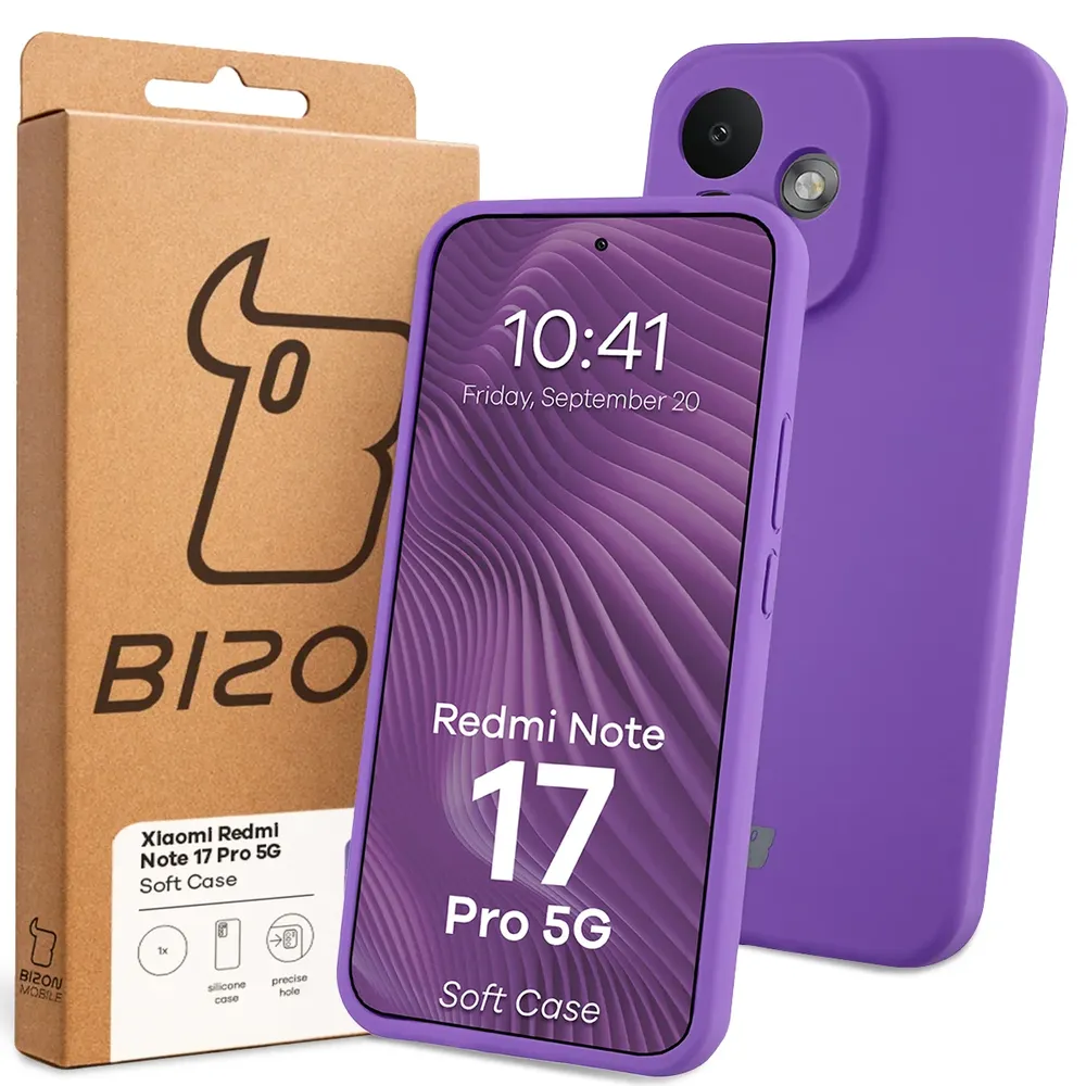 Przód pudełka Bizon Case z dedykowaną etykietą do Xiaomi Redmi Note 17 Pro 5G