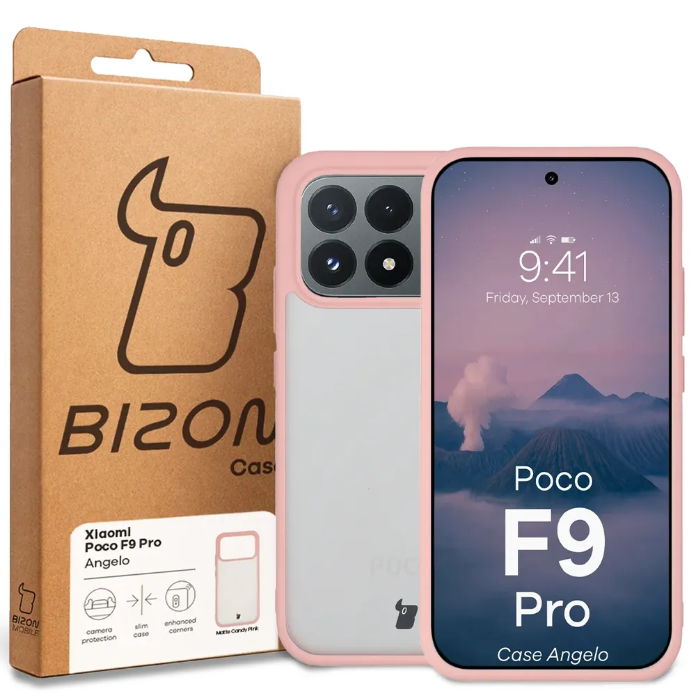 Przód pudełka Bizon Case z dedykowaną etykietą do Xiaomi POCO F9 Pro