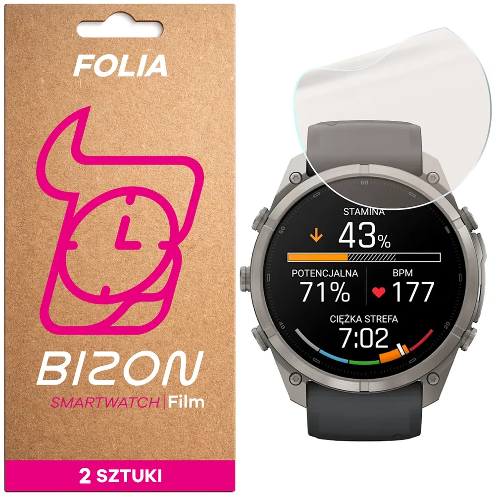 Folia matowa na ekran Bizon Watch Film Matte Duo do Garmin Fenix 9 Pro (51 mm), 2 sztuki